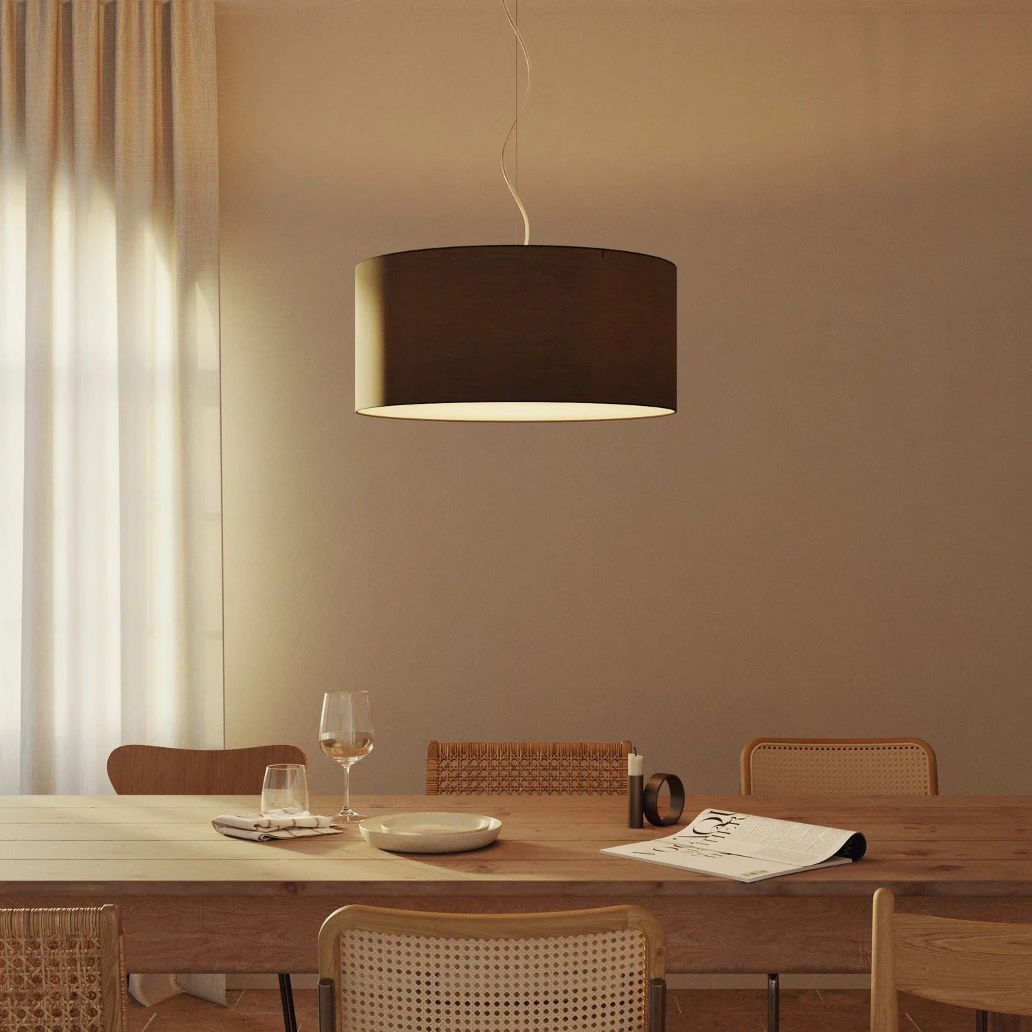 Pendant lamp with fabric lampshade Cylinder Large - Made in Italy - Teletta Anthracite - Image 8