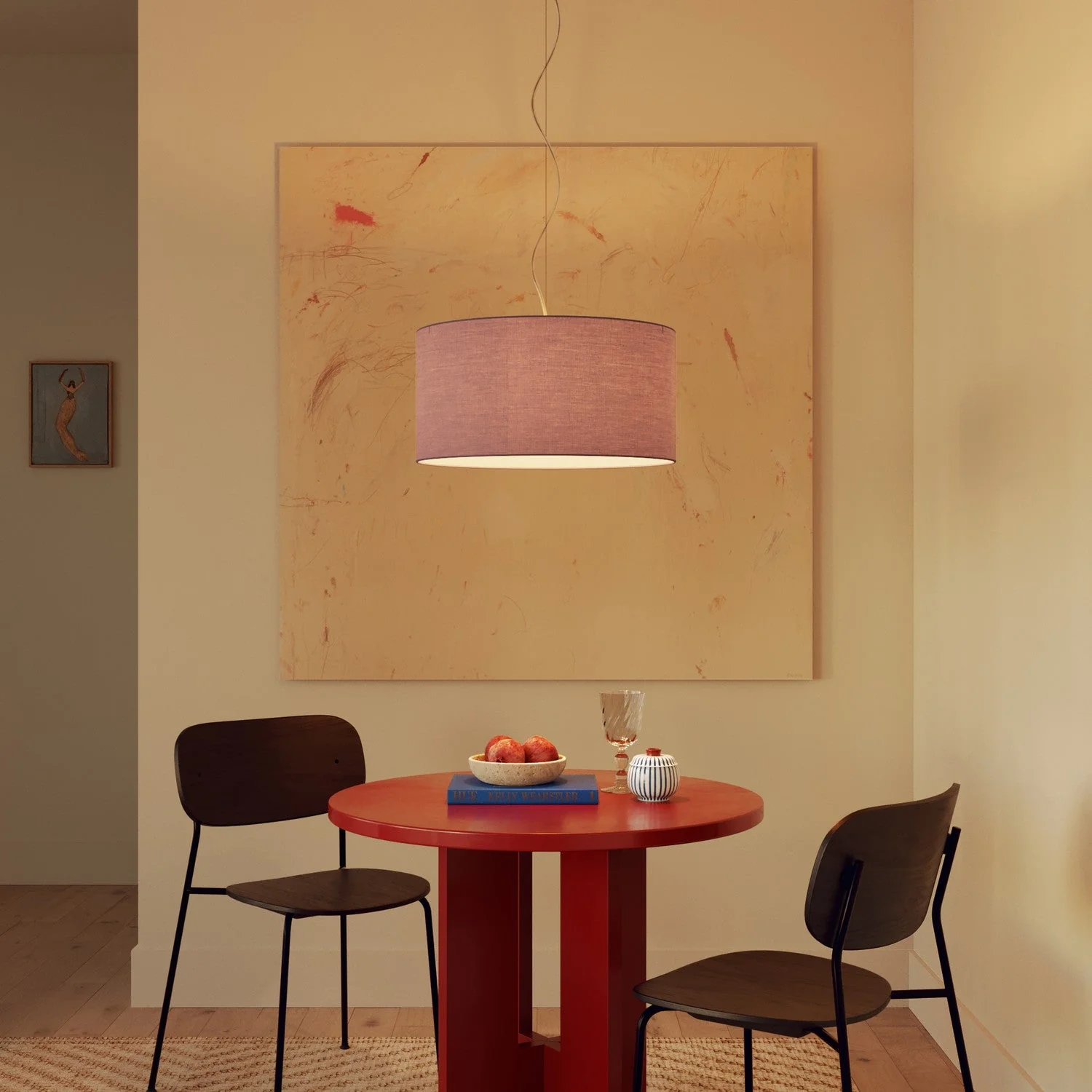 Pendant lamp with fabric Lampshade Cylinder Medium - Made in Italy - Lilac Teletta - Image 8