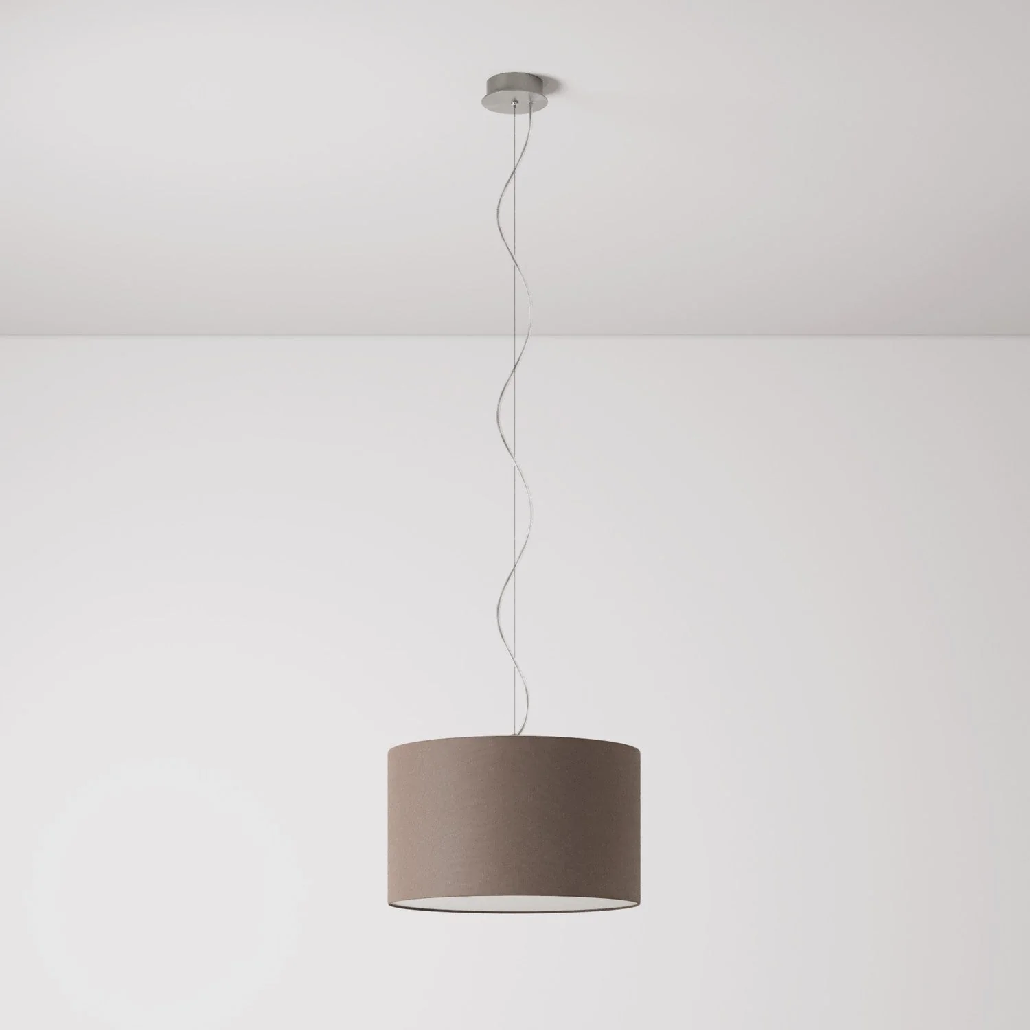 Pendant lamp with Camelot brown fabric Cylinder Small lampshade - Made in Italy - Image 7