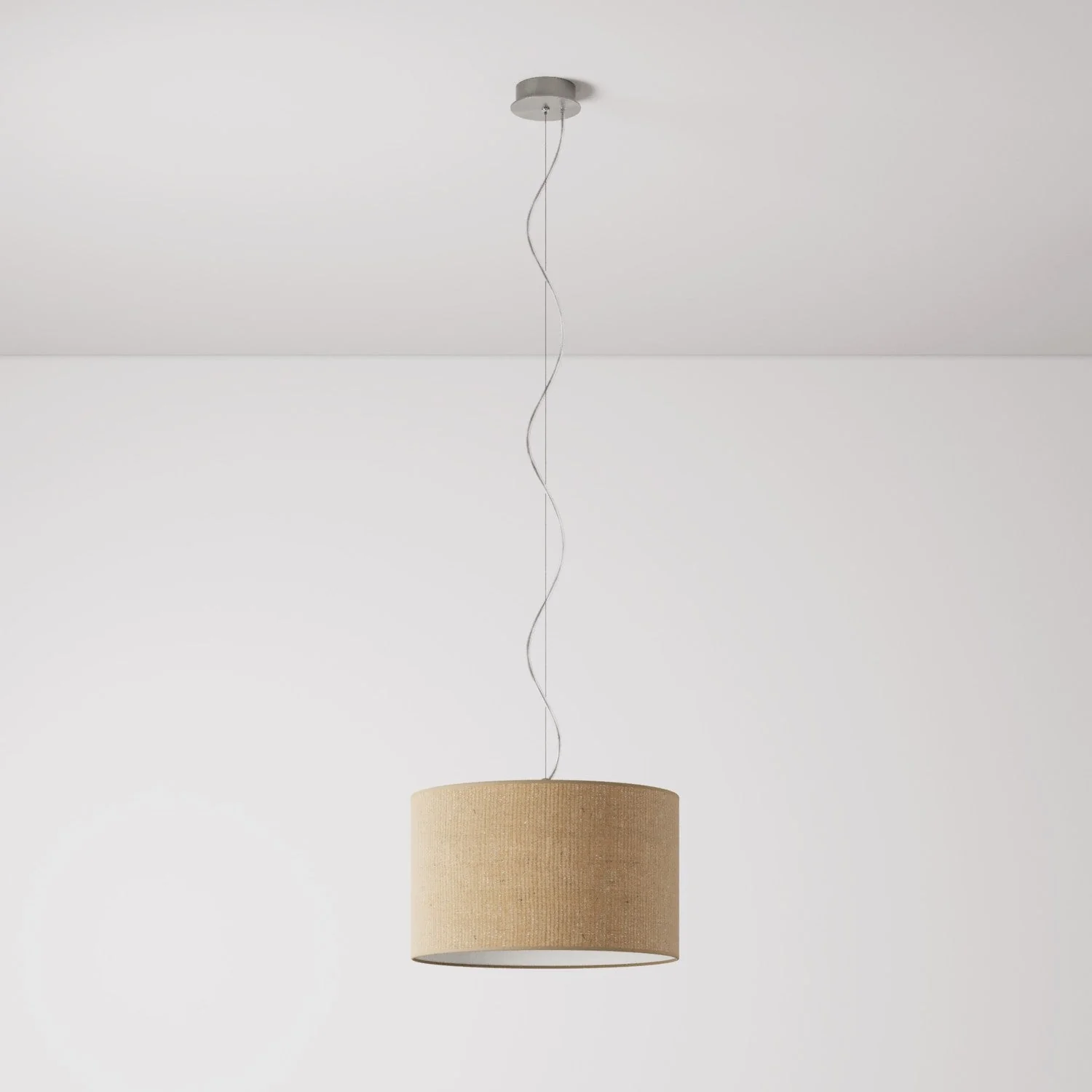 Pendant lamp with Small Cylinder Lampshade in fabric - Made in Italy - Natural Jute