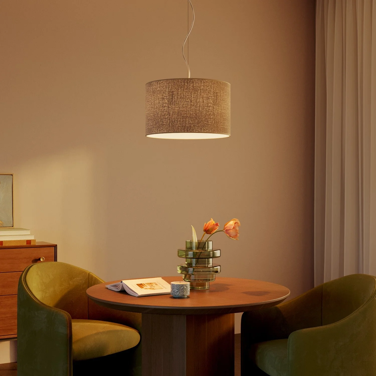Pendant lamp with Small Cylinder Lampshade in fabric - Made in Italy - Natural Jute - Image 2