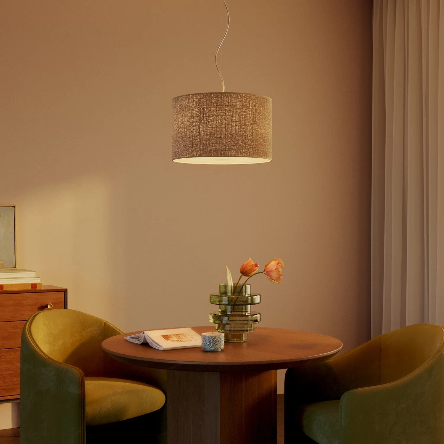 Pendant lamp with Small Cylinder Lampshade in fabric - Made in Italy - Natural Jute - Image 8