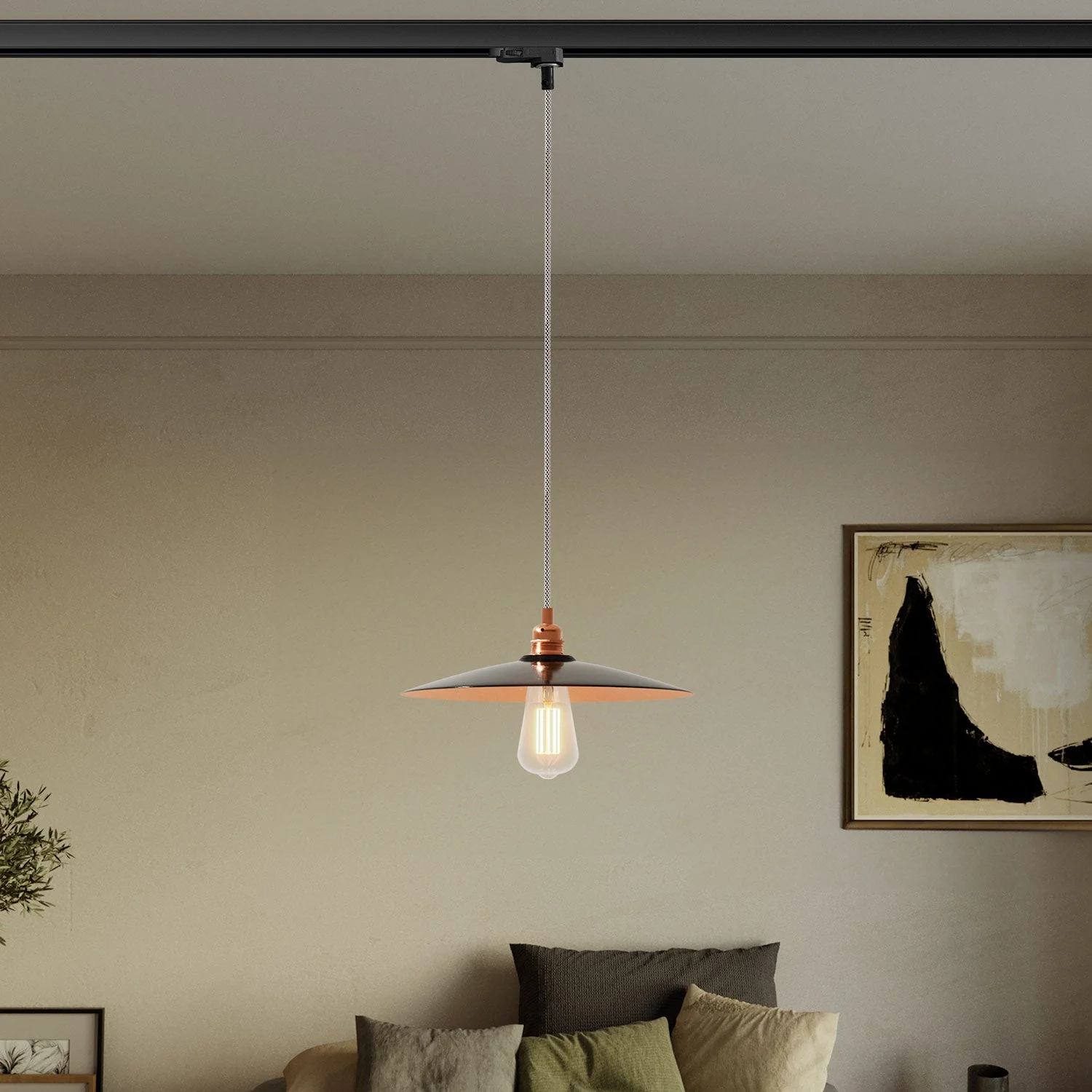 Pendant lamp with ceramic Piatto lampshade for tracks – Black - Image 2