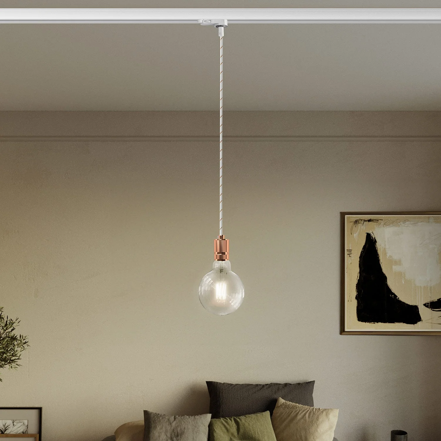 Pendant lamp with knurled aluminium lamp holder for track systems - Copper - Image 2
