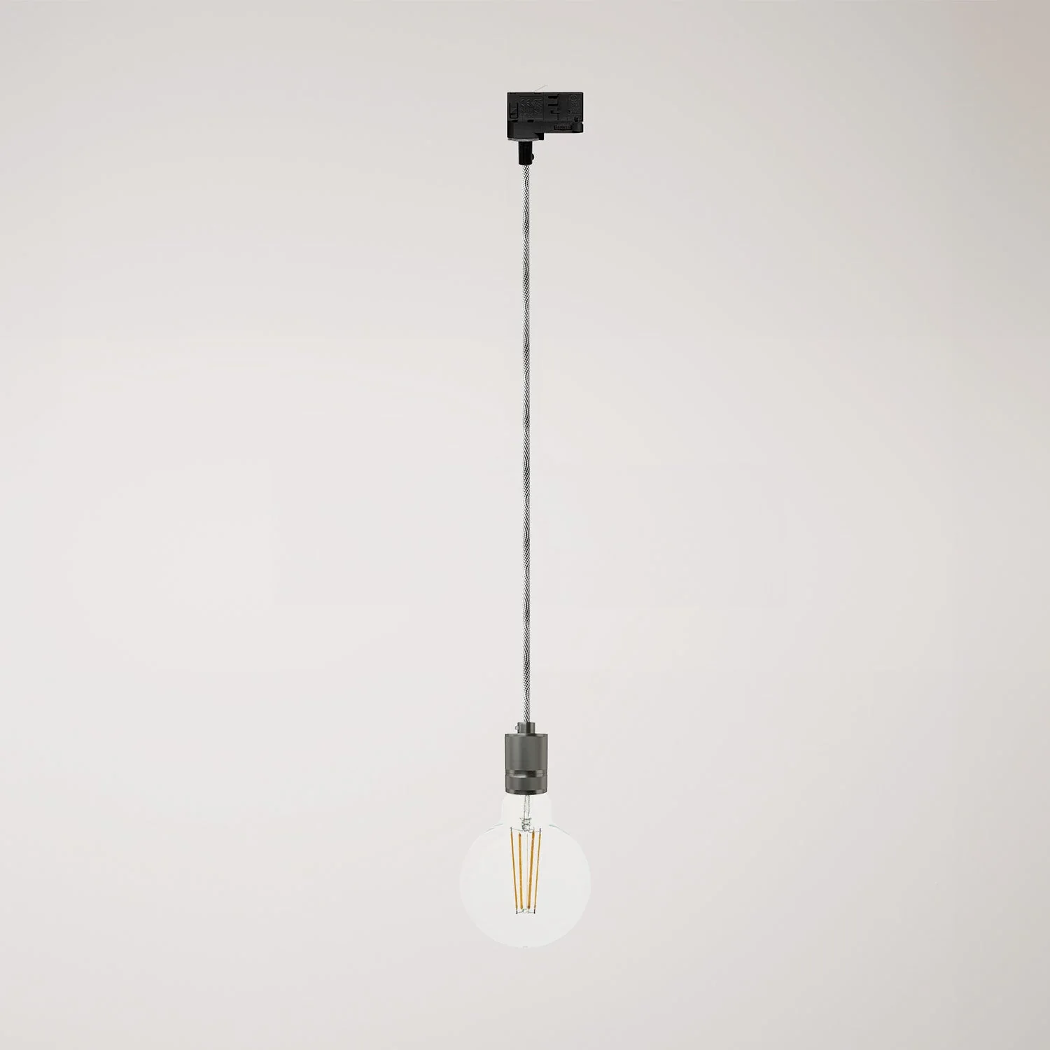 Suspension lamp with knurled aluminium lamp holder for tracks - Satin titanium