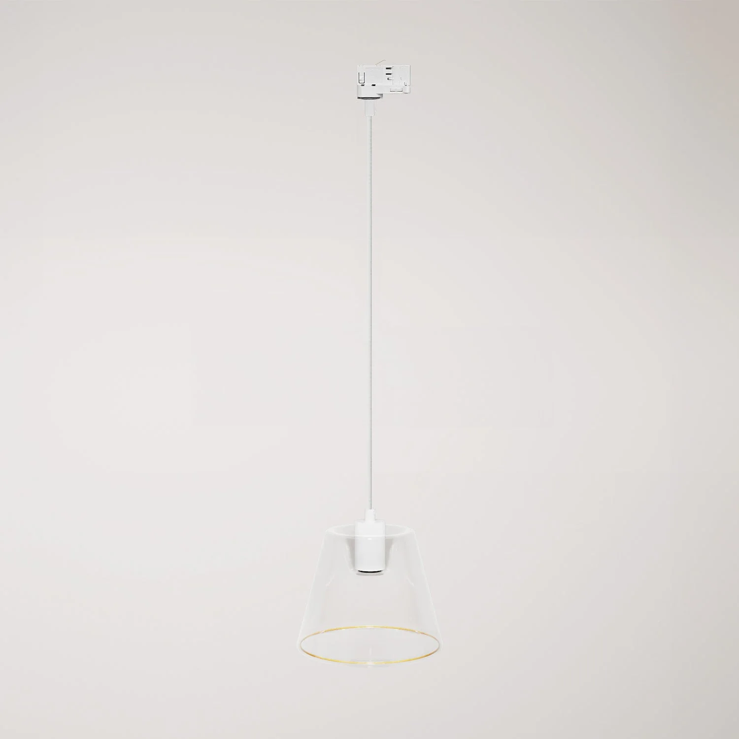 Pendant lamp with Ghost cone-shaped transparent light bulb for tracks - White