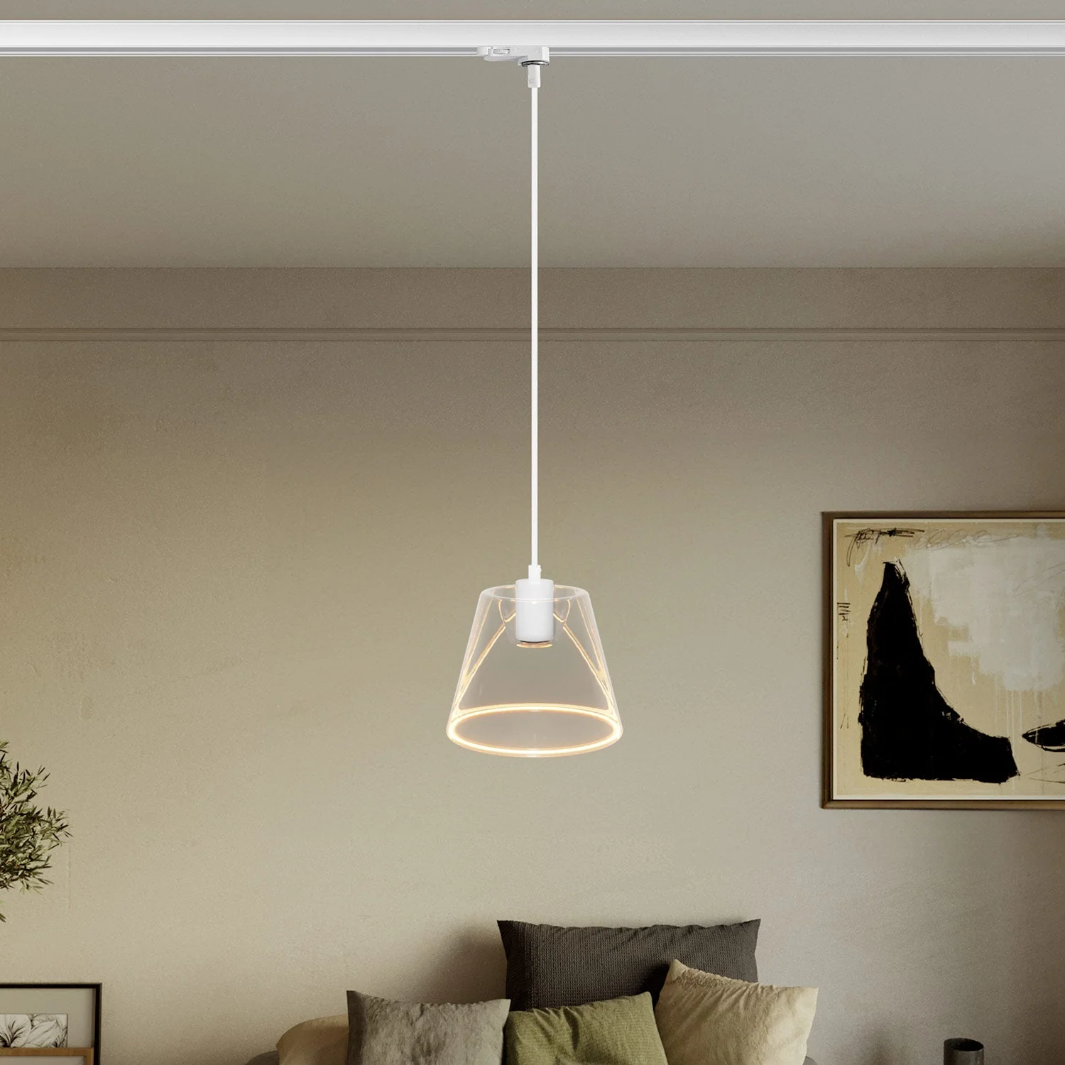 Pendant lamp with Ghost cone-shaped transparent light bulb for tracks - White - Image 2
