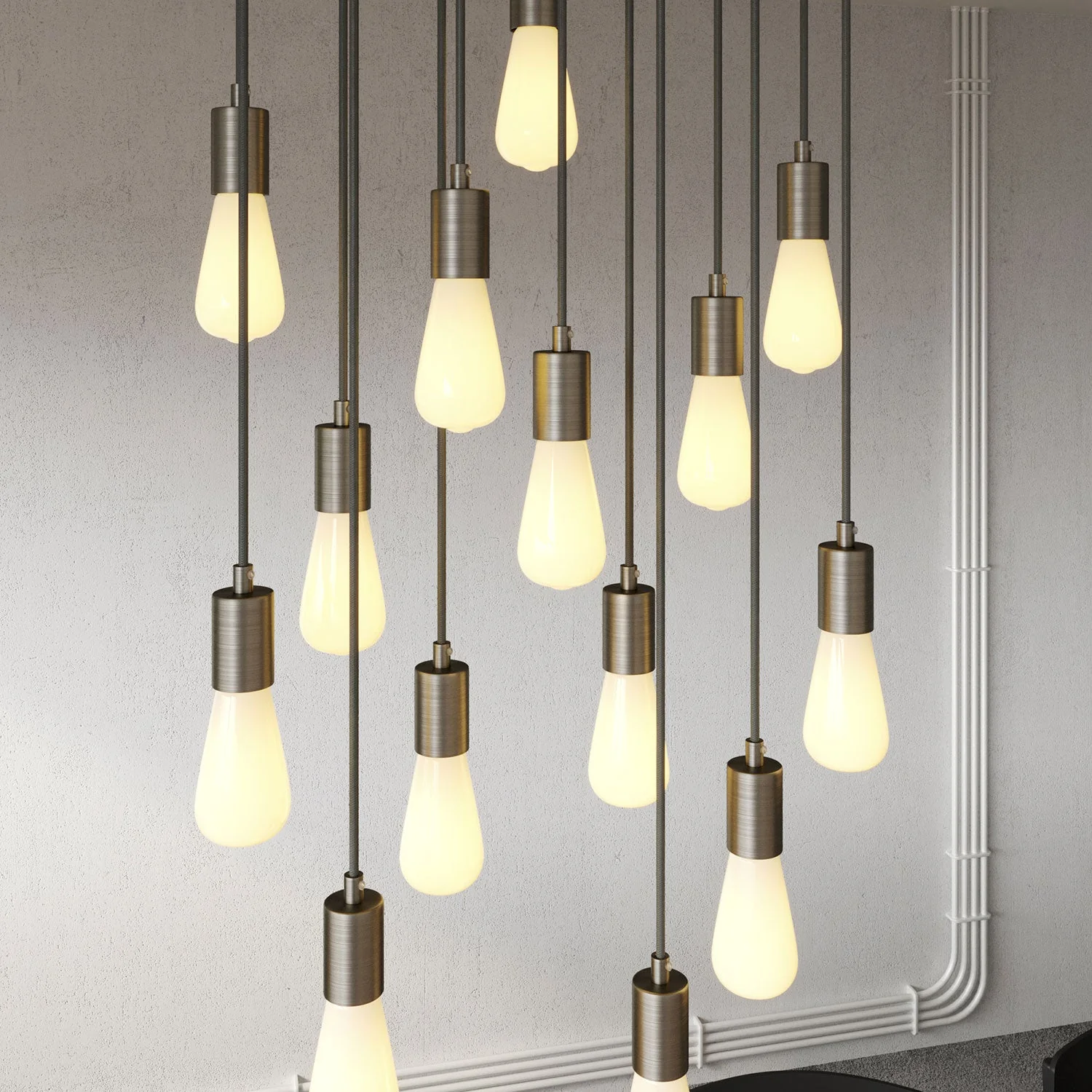 Suspension lamp with 14 drops and XXL rectangular Rose-One 675 mm with metal finishes - Matt white - Image 3