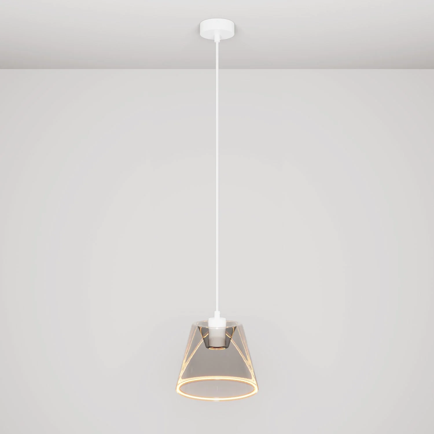 Pendant lamp with Ghost cone-shaped smoky light bulb - White