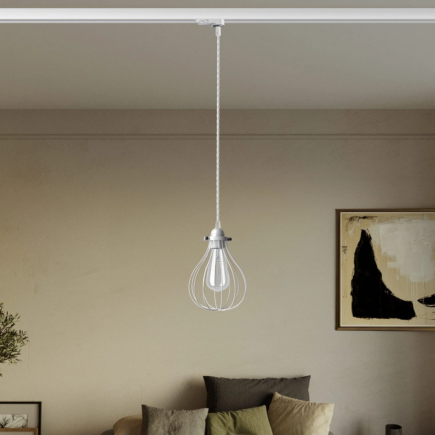 Pendant with Drop cage lampshade for tracks - White - Image 2