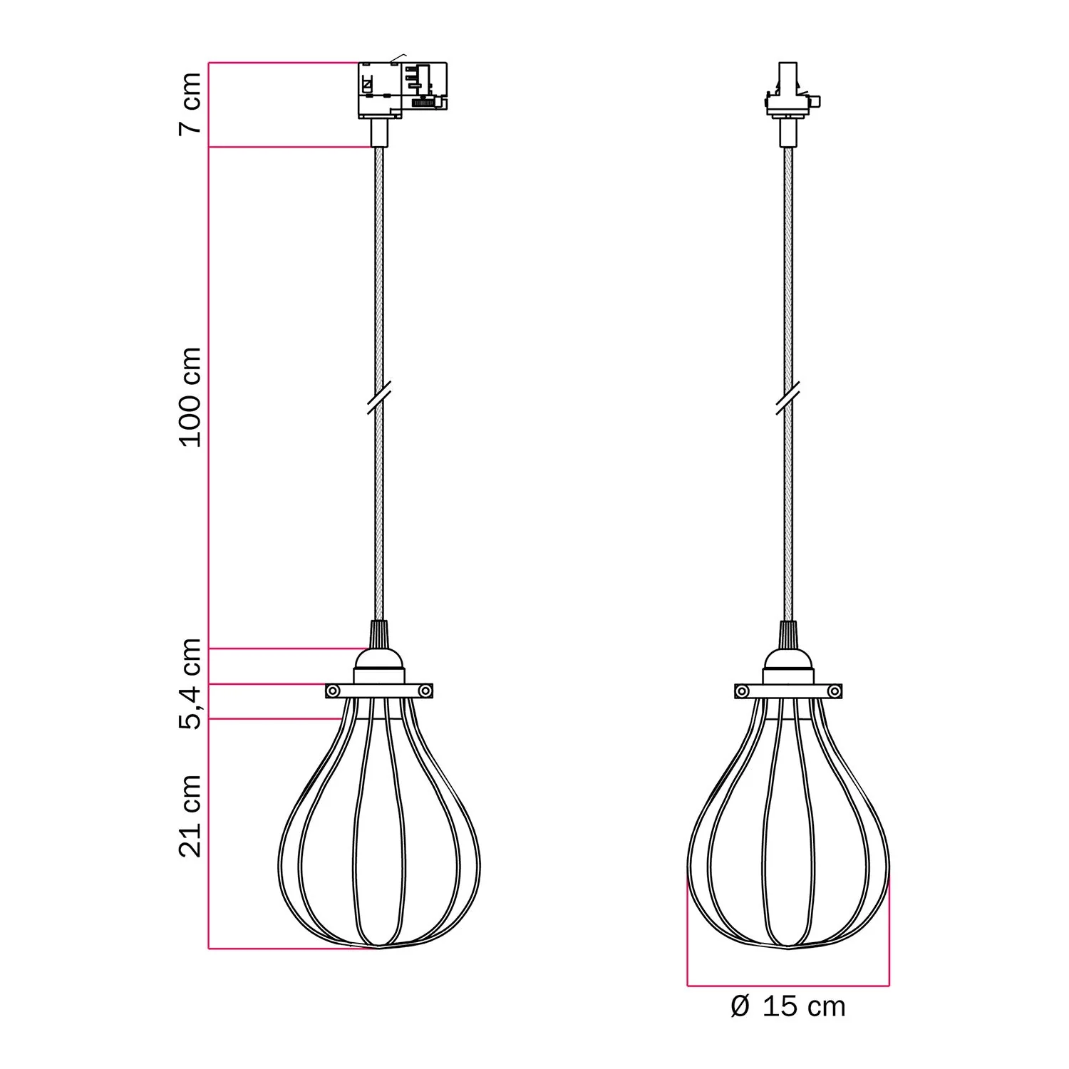 Pendant with Drop cage lampshade for tracks - White - Image 6