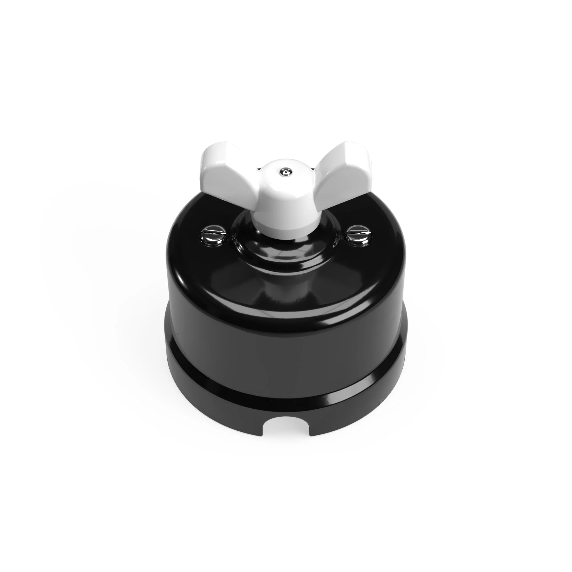 Black porcelain switch with butterfly nut