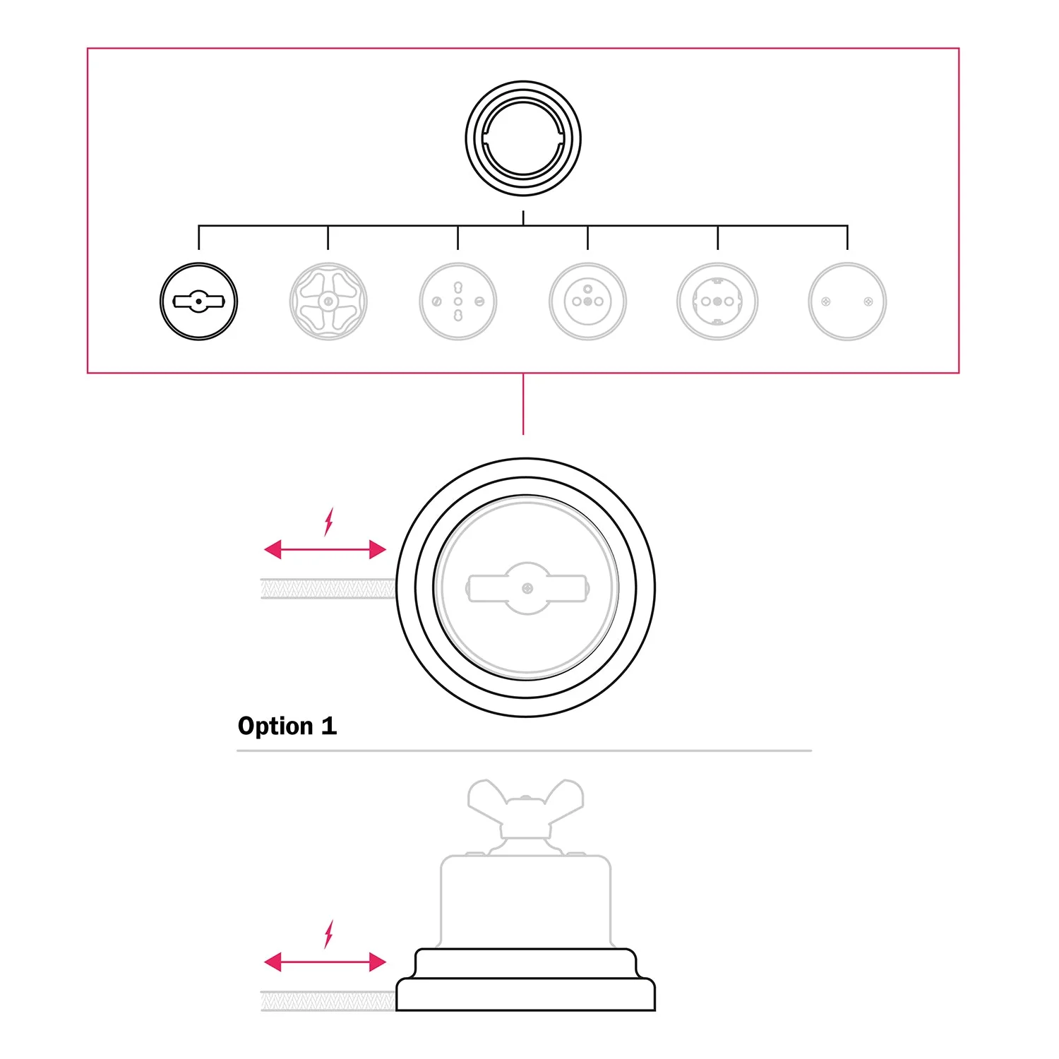 Switch/diverter kit with butterfly nut and white porcelain base - Image 7