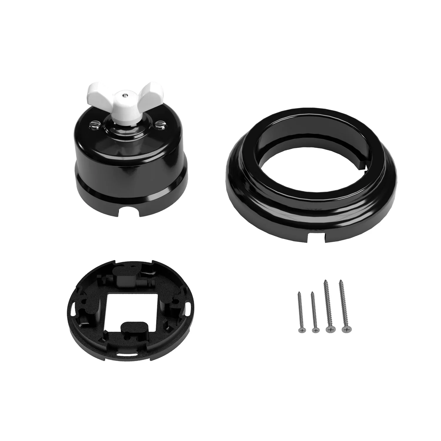 Switch/diverter kit with butterfly nut and black porcelain base - Image 3