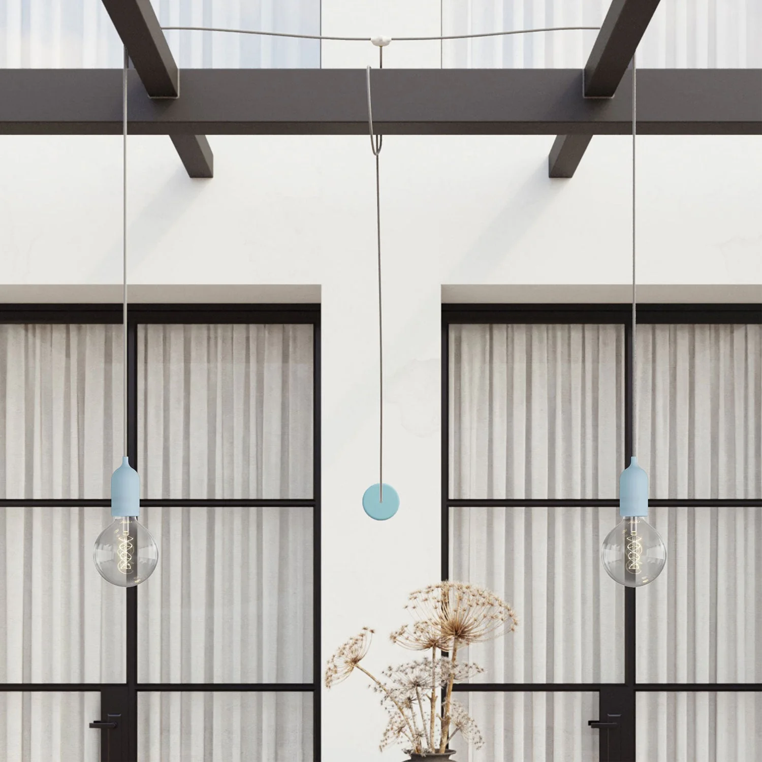 T-Snake Modulair Outdoor Lamp IP65 with 2 lights and ceiling rose - Sugar paper blue - Image 3