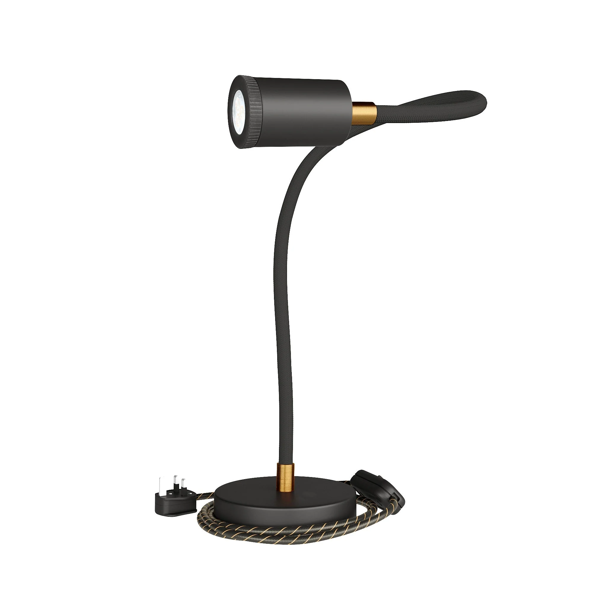 Table Flex GU1d0 adjustable table lamp with mini LED spotlight and UK plug - Black