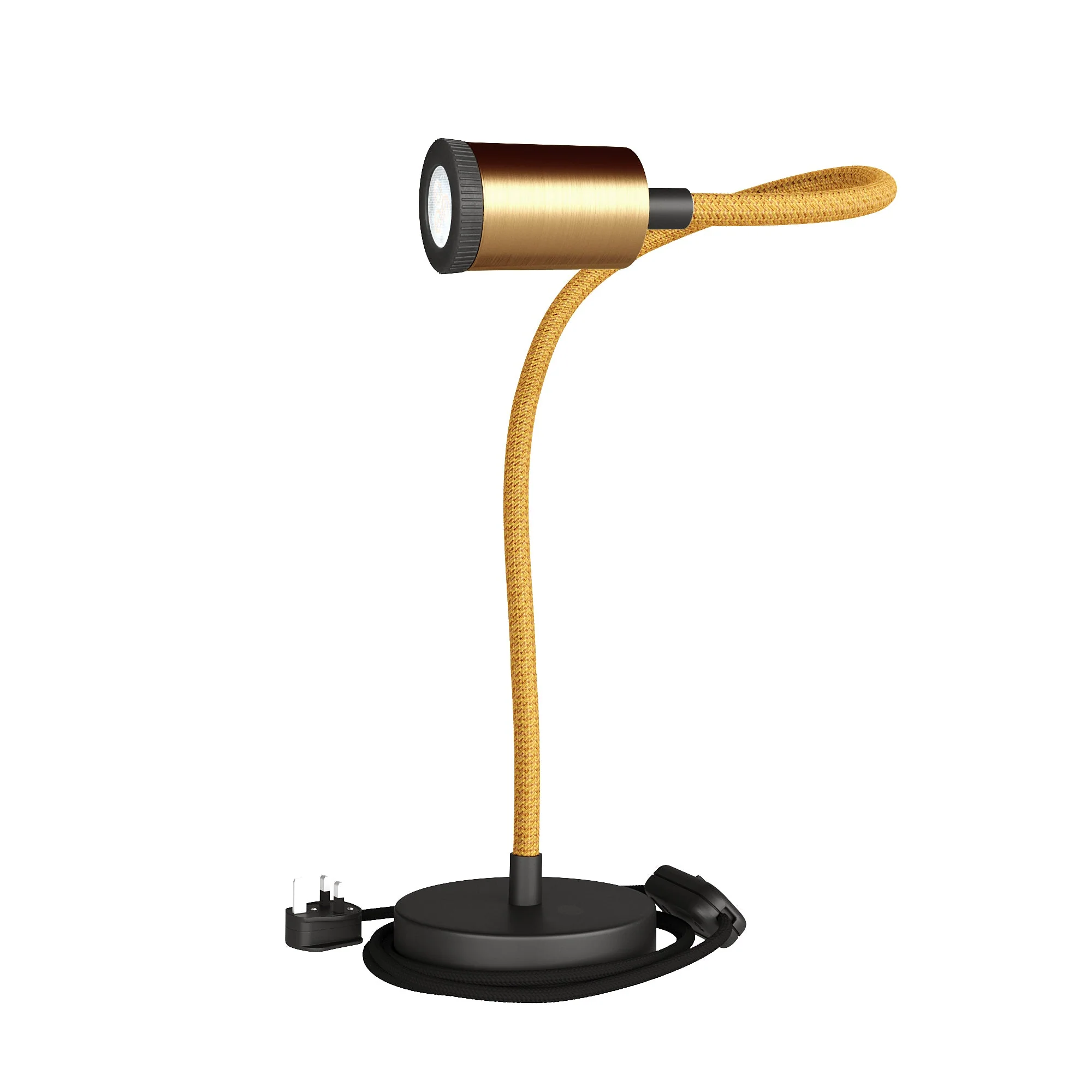 Table Flex GU1d0 adjustable table lamp with mini LED spotlight and UK plug - Satin bronze