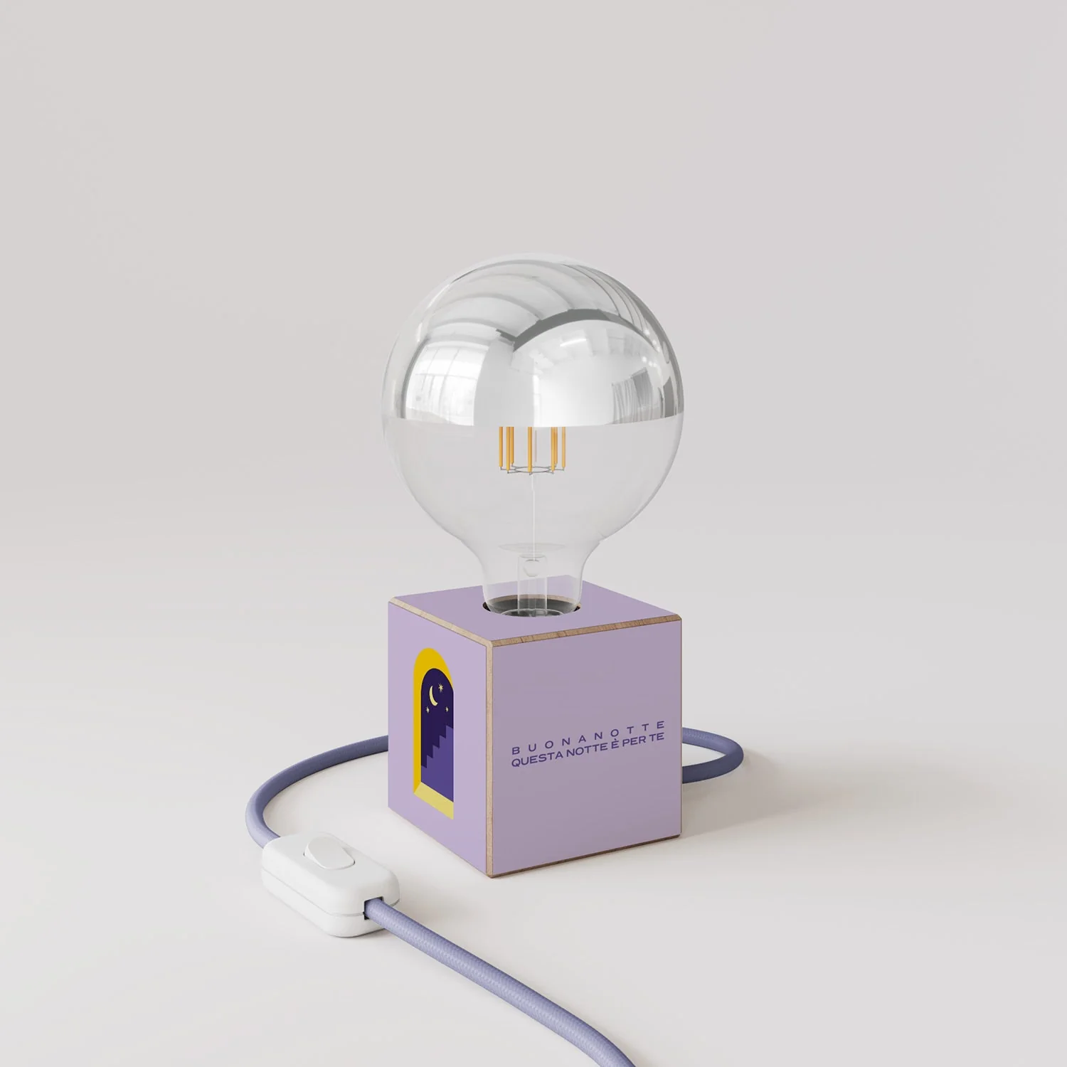 Cubetto table lamp "Buonanotte fiorellino" with English Plug and half-silver globe Light bulb - Santomanifesto - Image 3