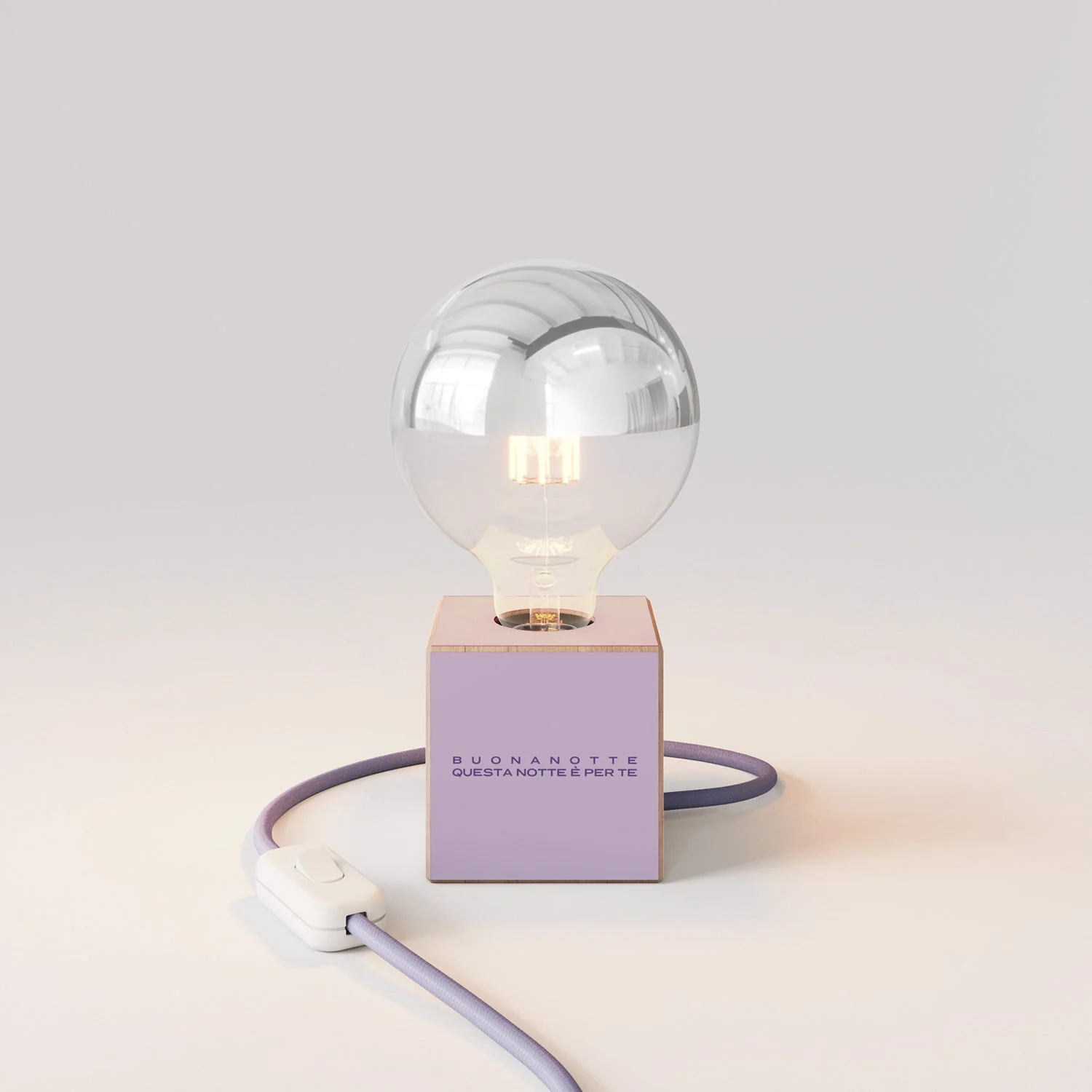 Cubetto table lamp "Buonanotte fiorellino" with English Plug and half-silver globe Light bulb - Santomanifesto - Image 4