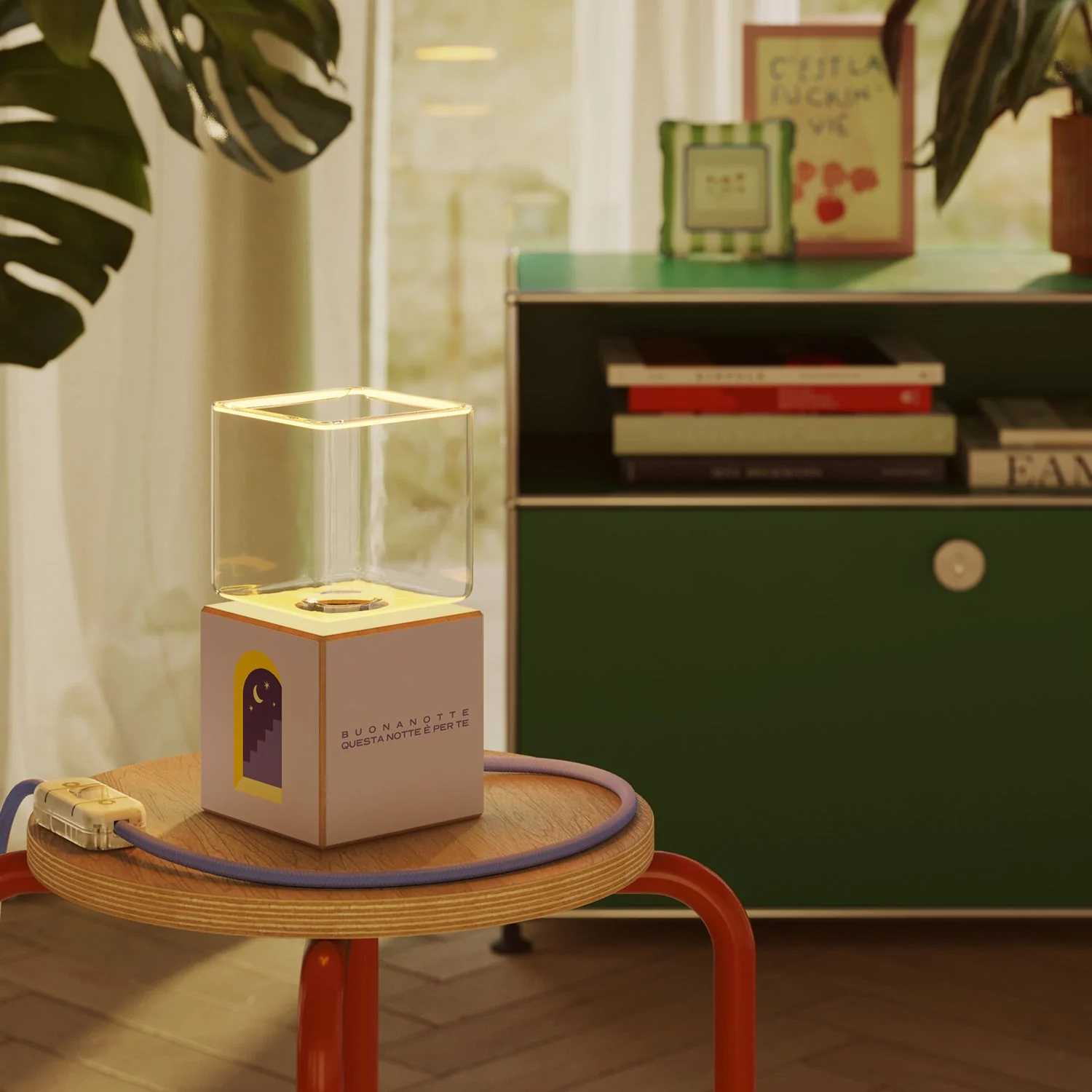Cubetto Table Lamp "Buonanotte fiorellino" with Ghost light bulb - Santomanifesto - Image 2