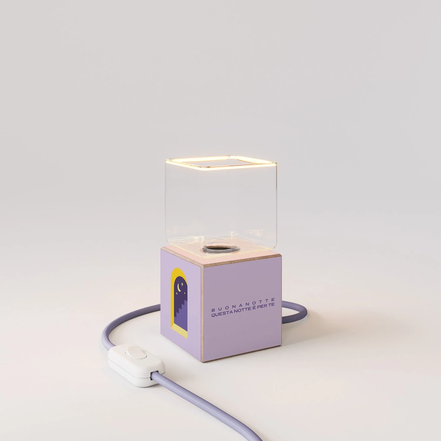 Cubetto table lamp "Buonanotte fiorellino" with UK plug and Ghost light bulb - Santomanifesto