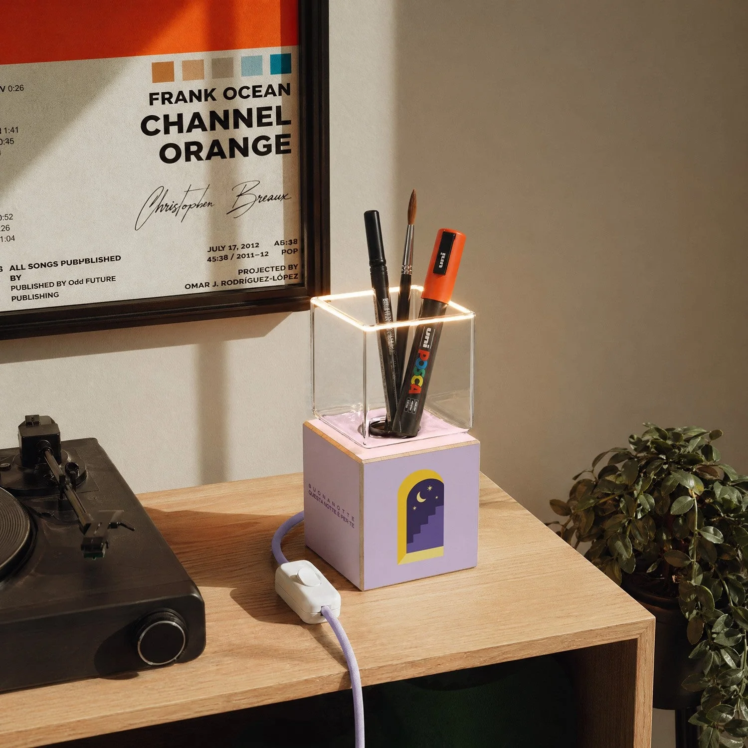 Cubetto table lamp "Buonanotte fiorellino" with UK plug and Ghost light bulb - Santomanifesto - Image 3