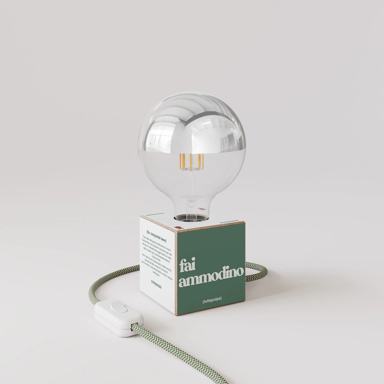 Cubetto table lamp "Fai ammodino" with half-silvered globe Light bulb - Tuttapolpa - Image 3