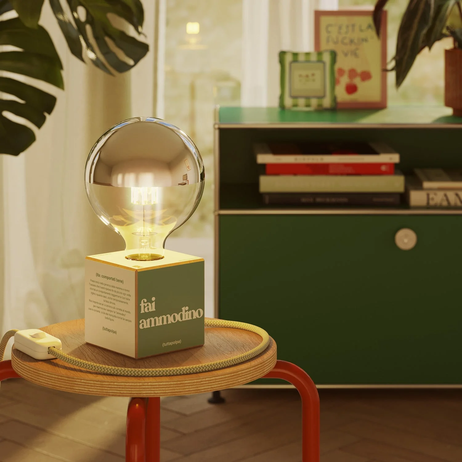 Cubetto table lamp "Fai ammodino" with English Plug and porcelain-effect globe Light bulb - Tuttapolpa - Image 2