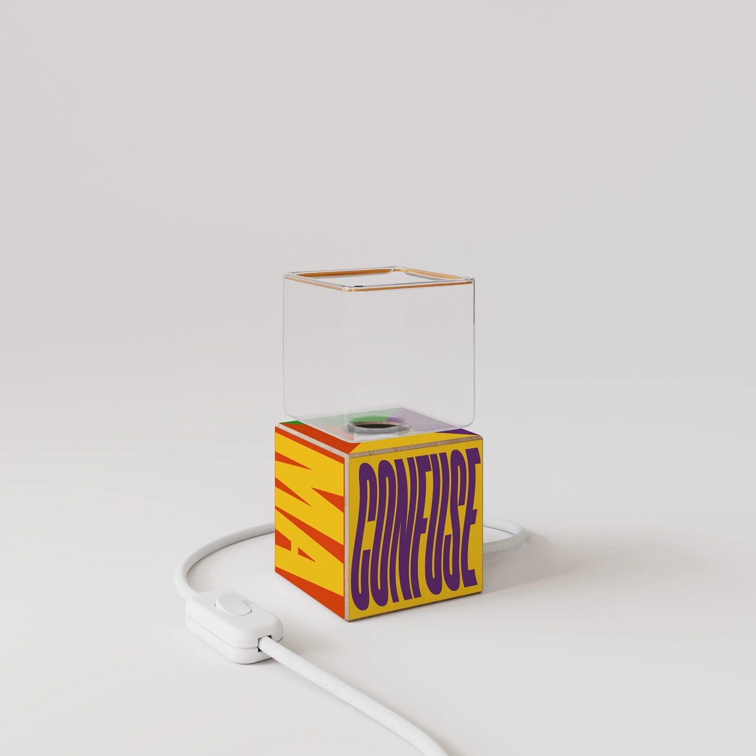 Cubetto table lamp "Poche idee ma confuse" with UK plug and Ghost light bulb - Santomanifesto - Image 4