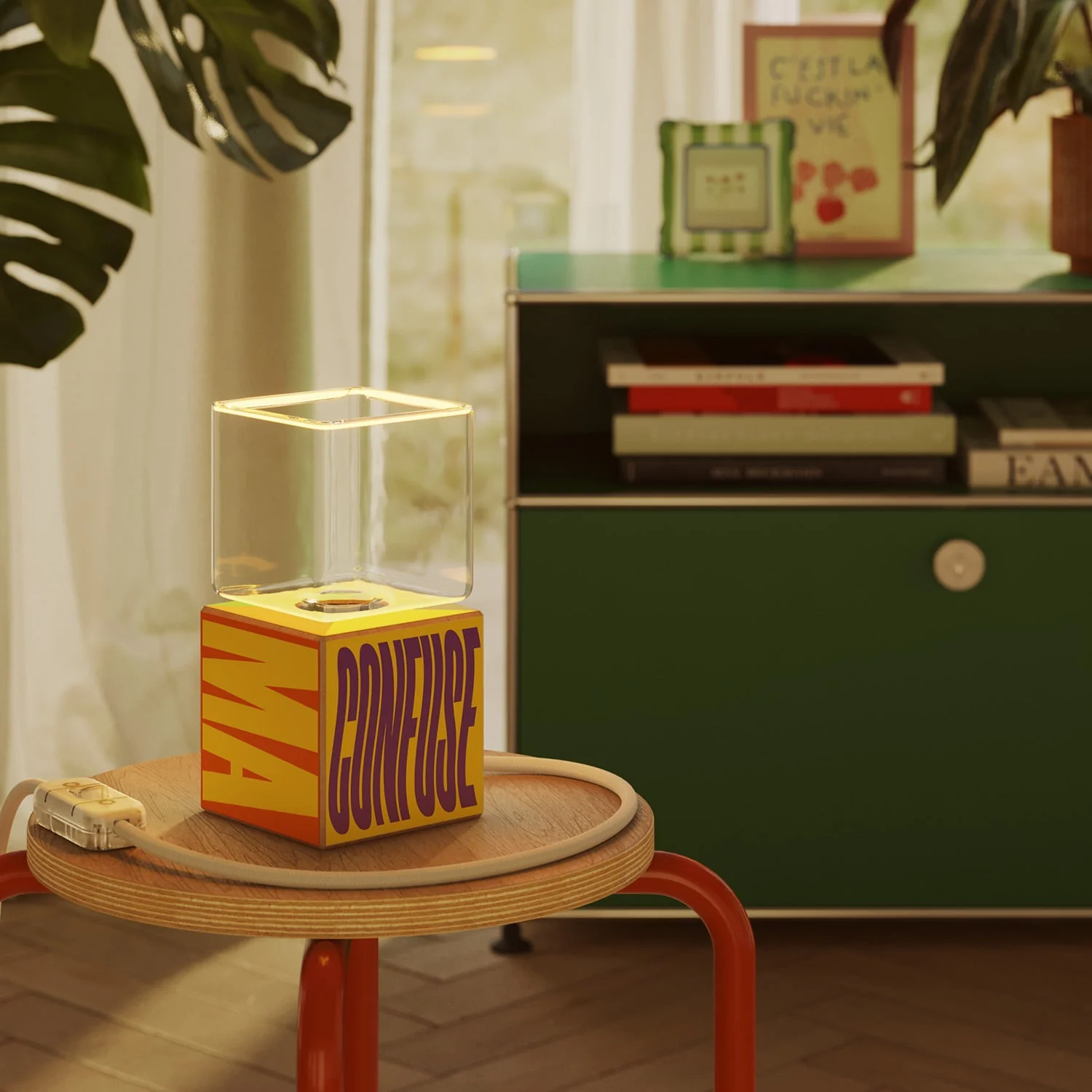 Cubetto table lamp "Few ideas but confused" with Ghost light bulb - Santomanifesto - Image 2
