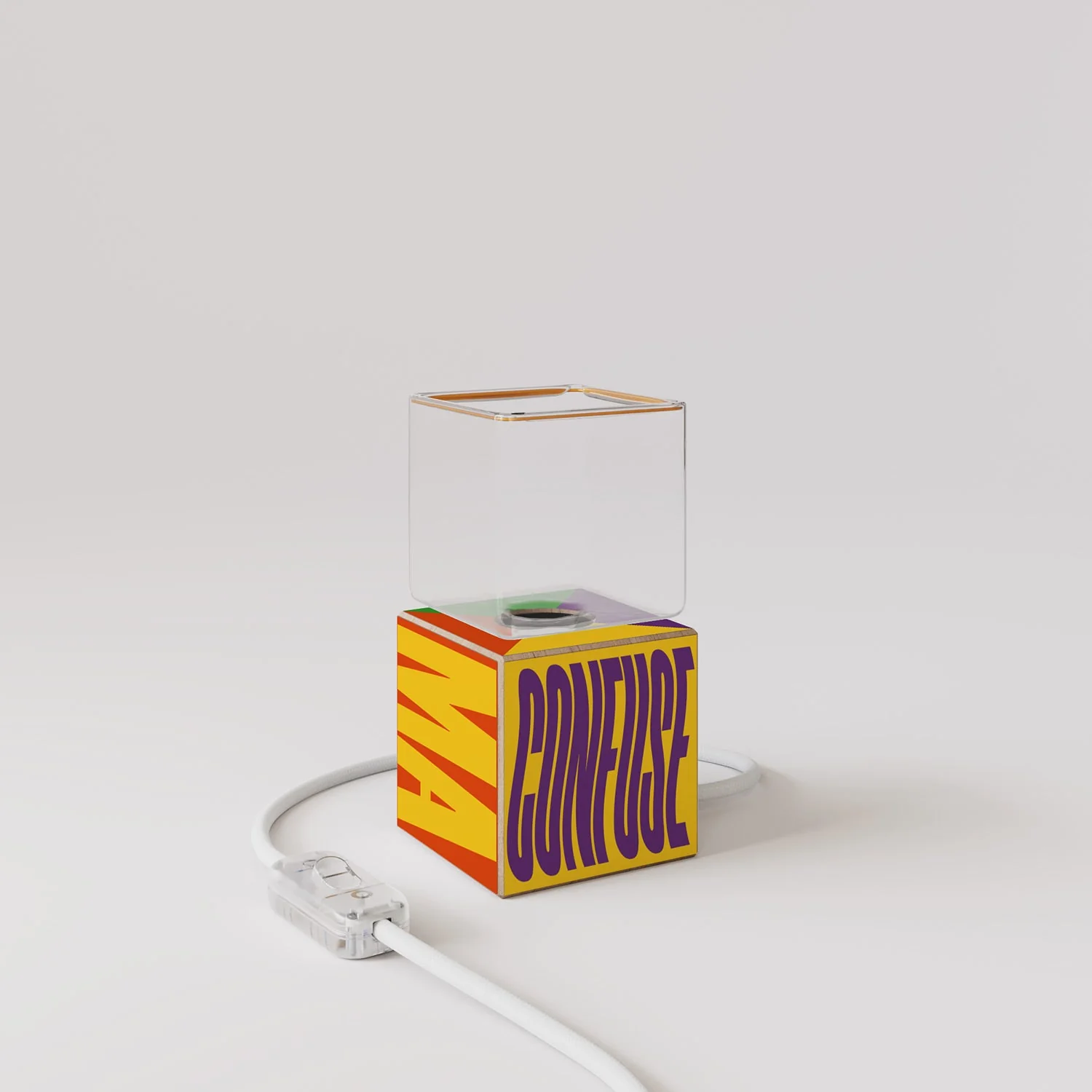 Cubetto table lamp "Few ideas but confused" with Ghost light bulb - Santomanifesto - Image 4