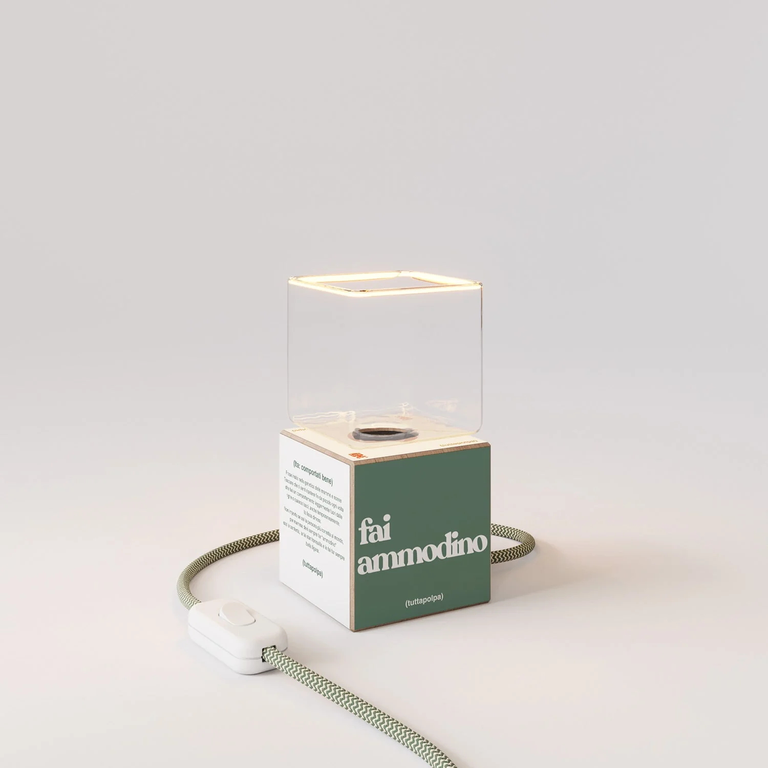 Cubetto table lamp "Fai ammodino" with Ghost Light bulb - Tuttapolpa