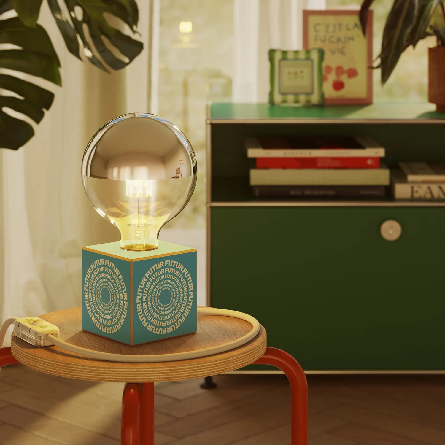 Cubetto table lamp "Futur" with half-silvered globe Light bulb - Futur Festival - Image 2