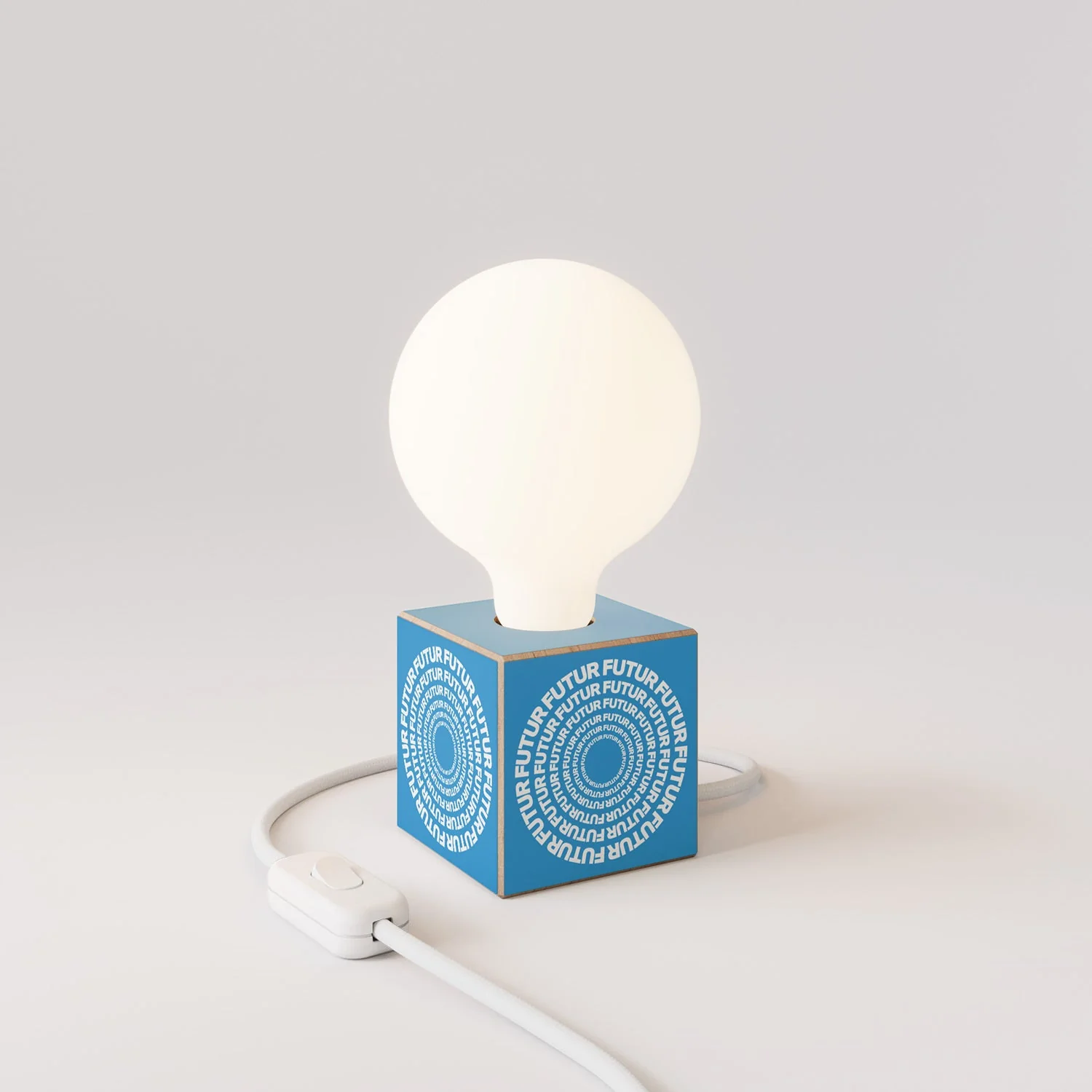 Cubetto table lamp "Futur" with English Plug and porcelain-effect globe Light bulb - Futur festival