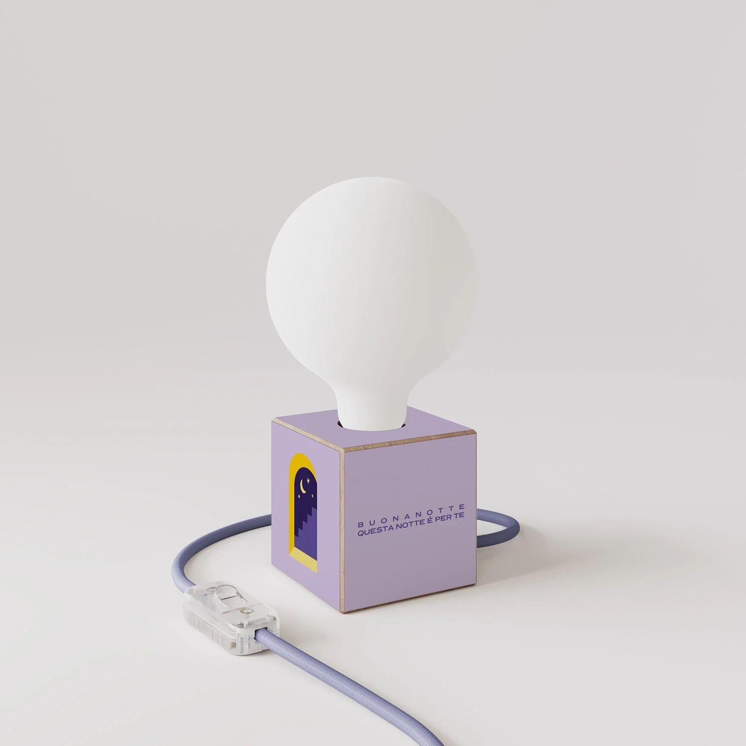 Cubetto table lamp "Buonanotte fiorellino" with porcelain-effect globe light bulb - Santomanifesto - Image 3