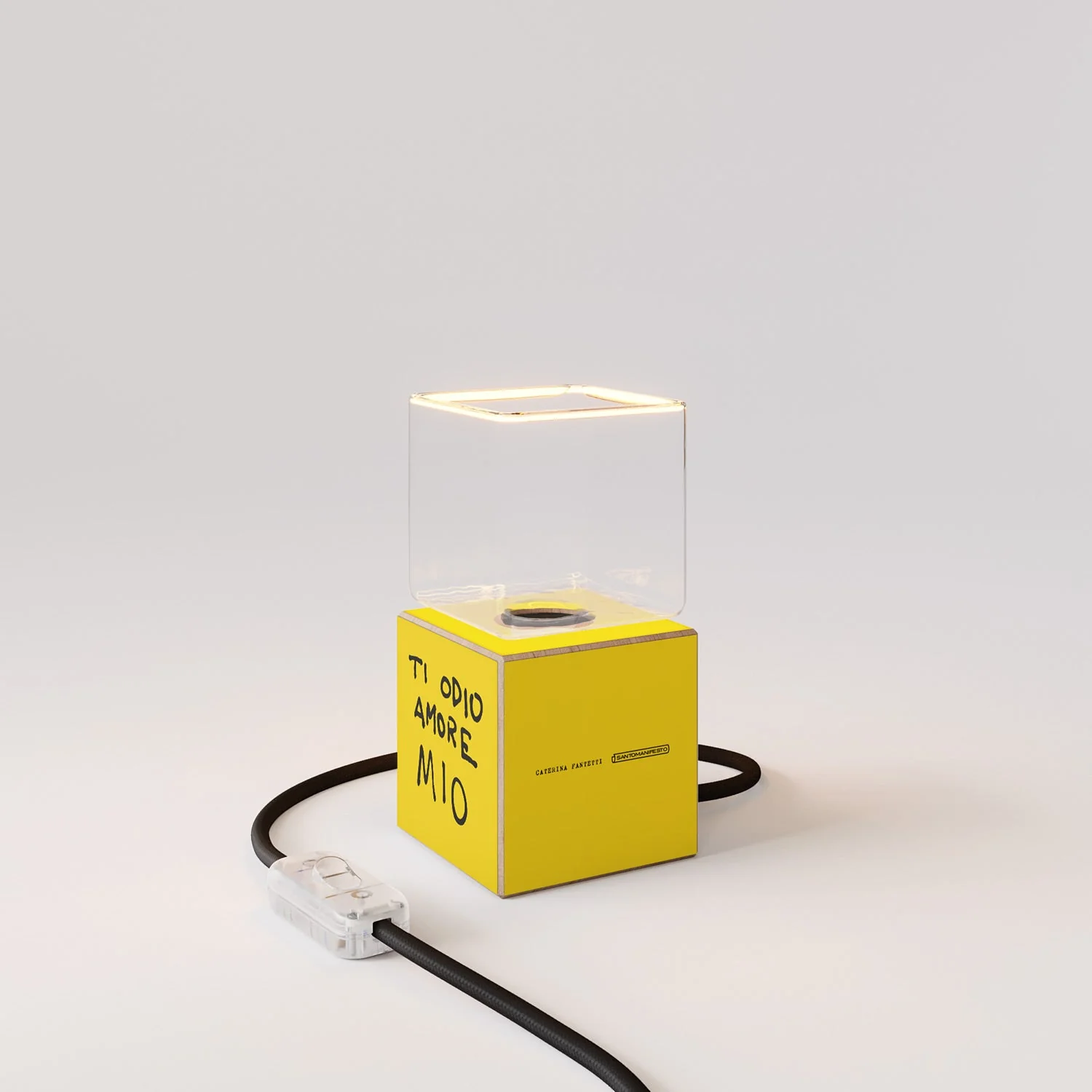 Cubetto table lamp "Ti odio amore mio" with Ghost Light bulb - Santomanifesto