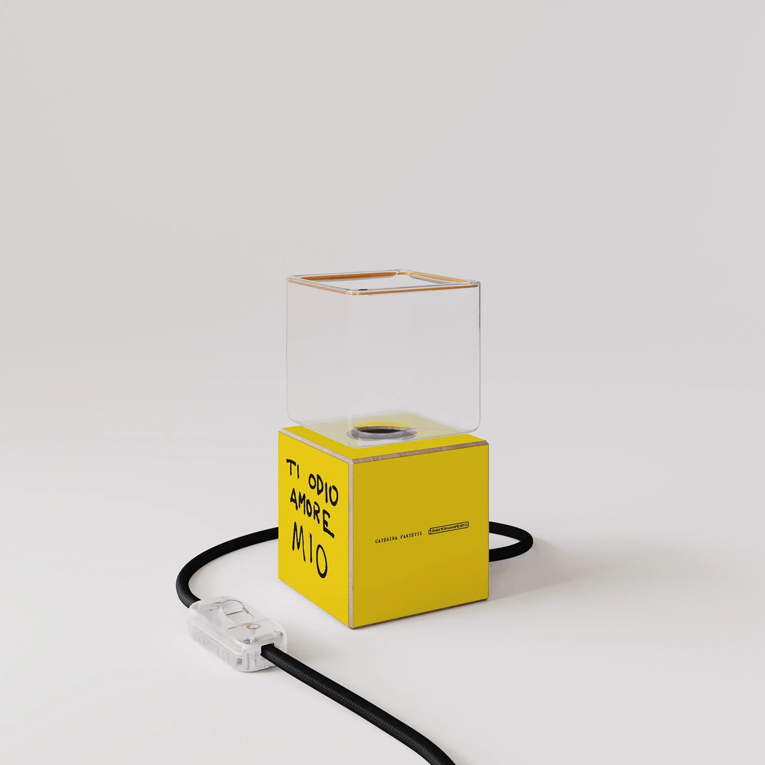 Cubetto table lamp "Ti odio amore mio" with Ghost Light bulb - Santomanifesto - Image 4