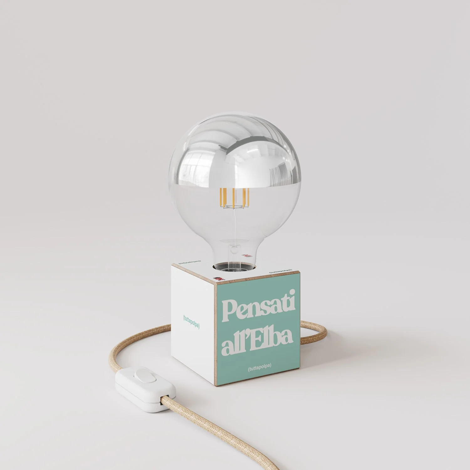 Cubetto table lamp "Pensati all’Elba" with UK plug and half-silver globe light bulb - Tuttapolpa - Image 3