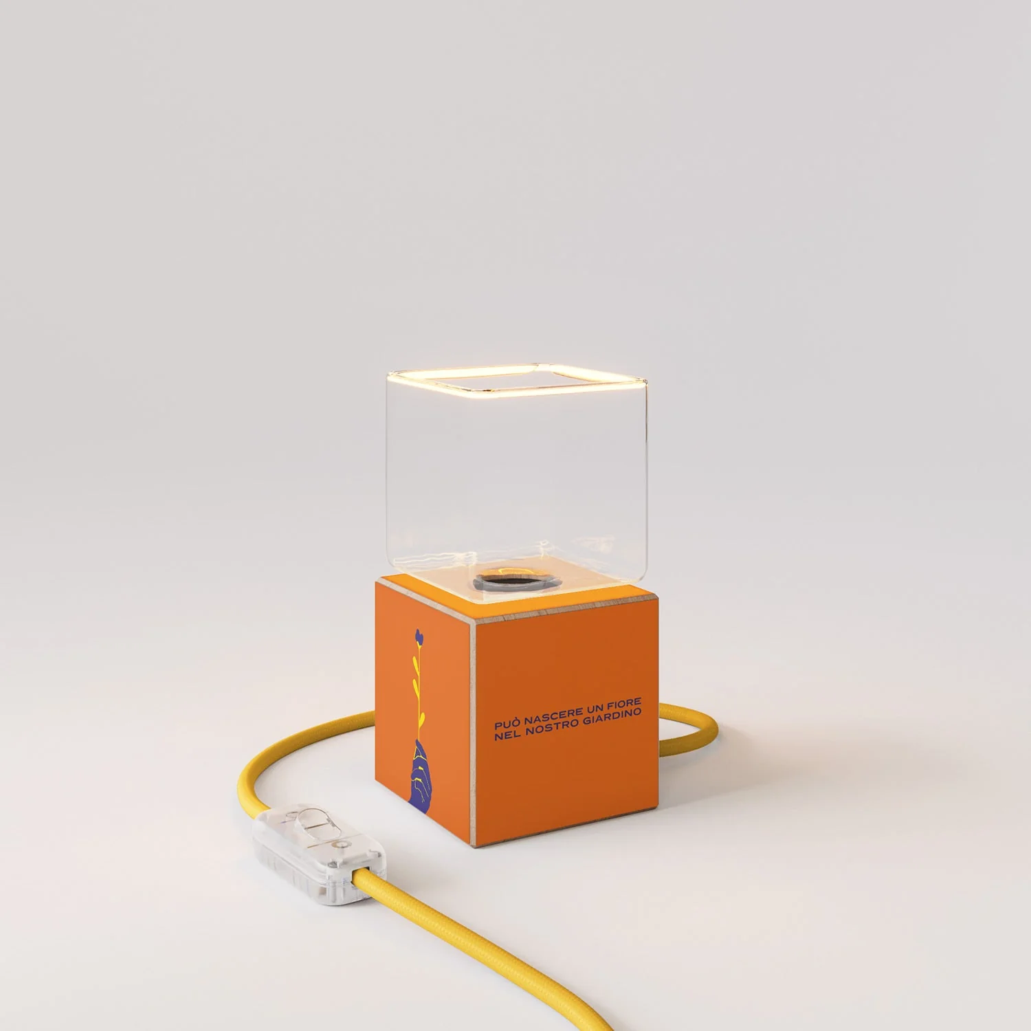 Cubetto table lamp “Può nascere un fiore” with Ghost Light bulb - Santomanifesto