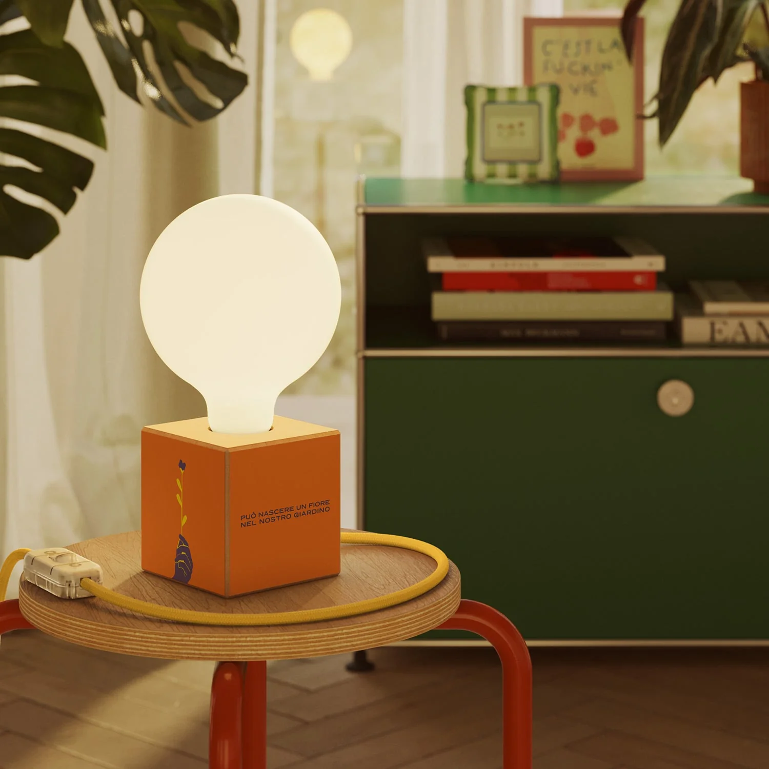 Cubetto Table Lamp "A Flower Can Be Born" with porcelain effect globe light bulb - Santomanifesto - Image 2