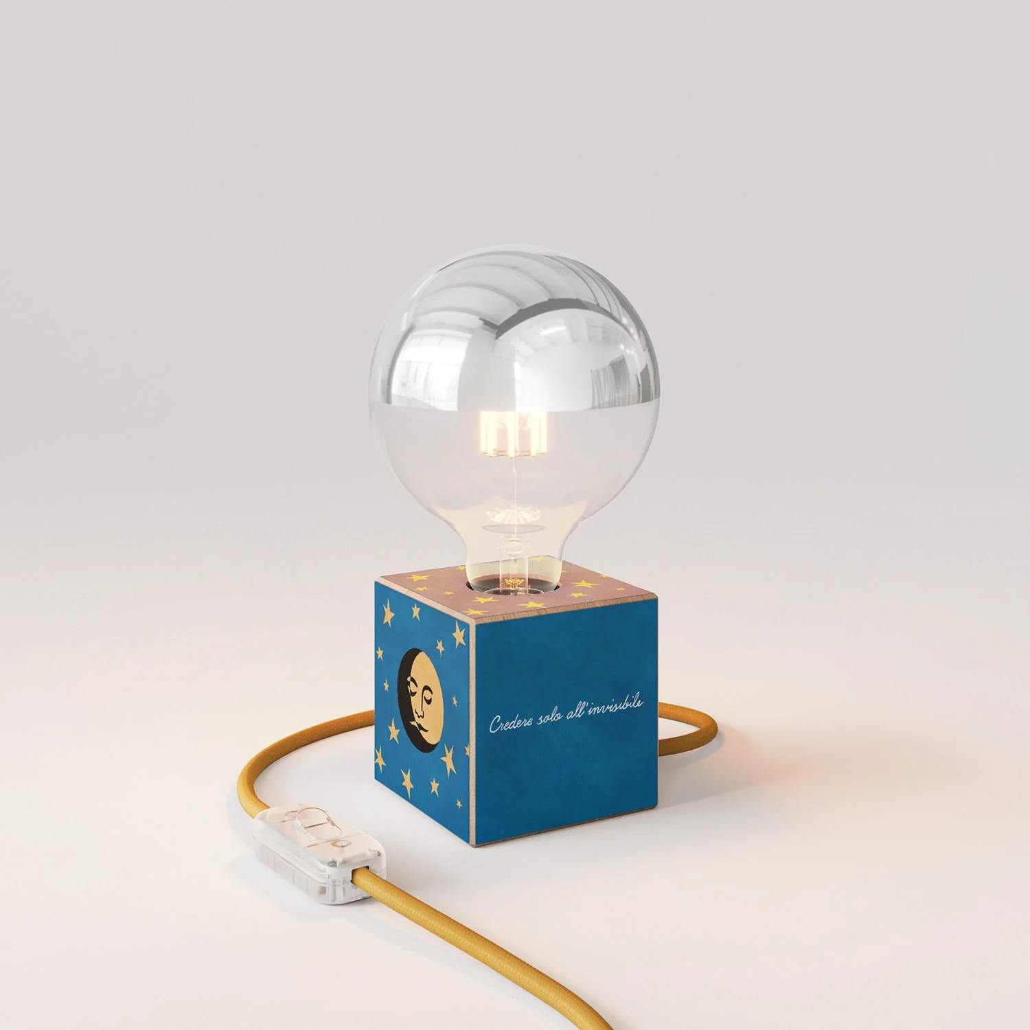 Cubetto table lamp “La luna” with globe half-silver-sphere light bulb - Santomanifesto
