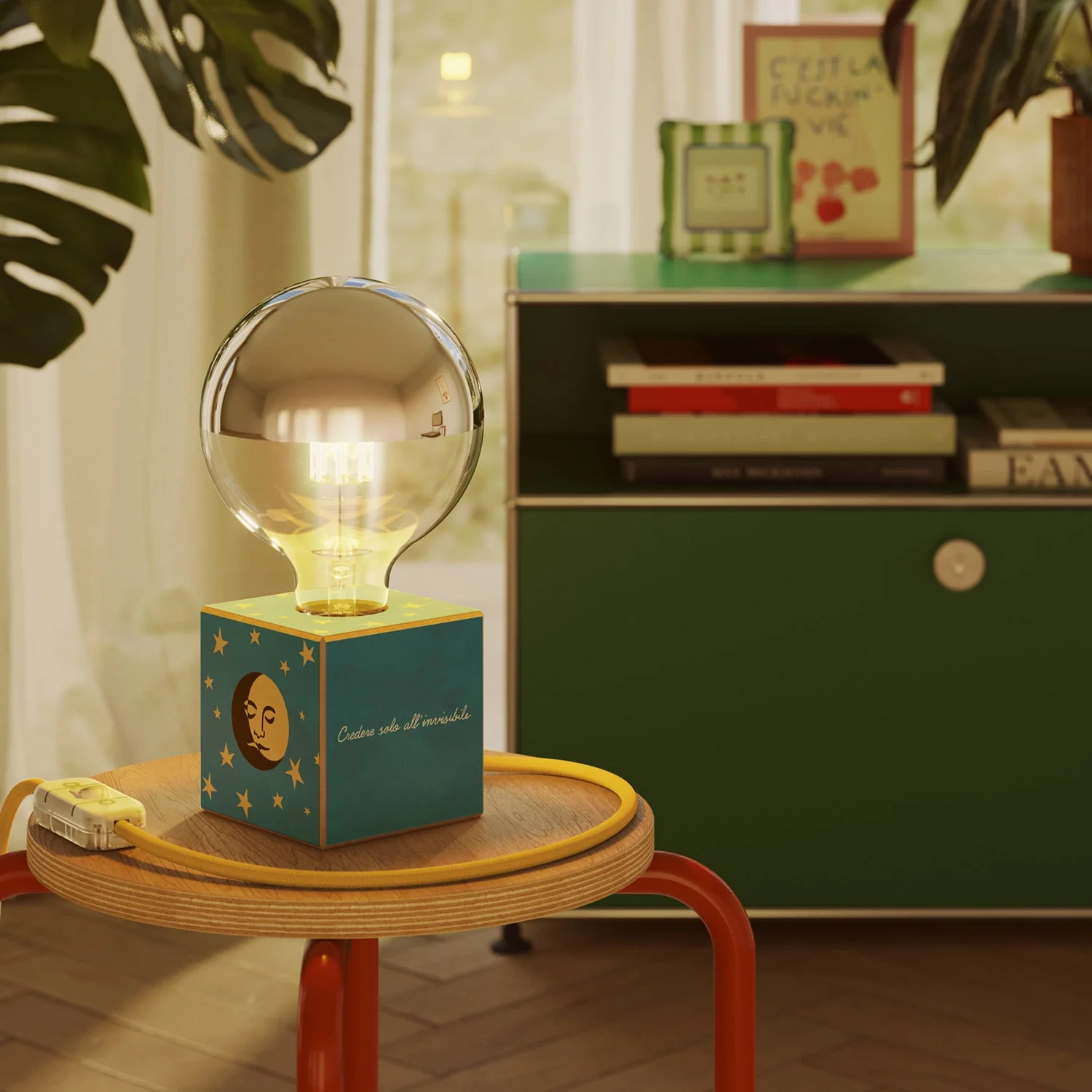 Cubetto table lamp “La luna” with globe half-silver-sphere light bulb - Santomanifesto - Image 2