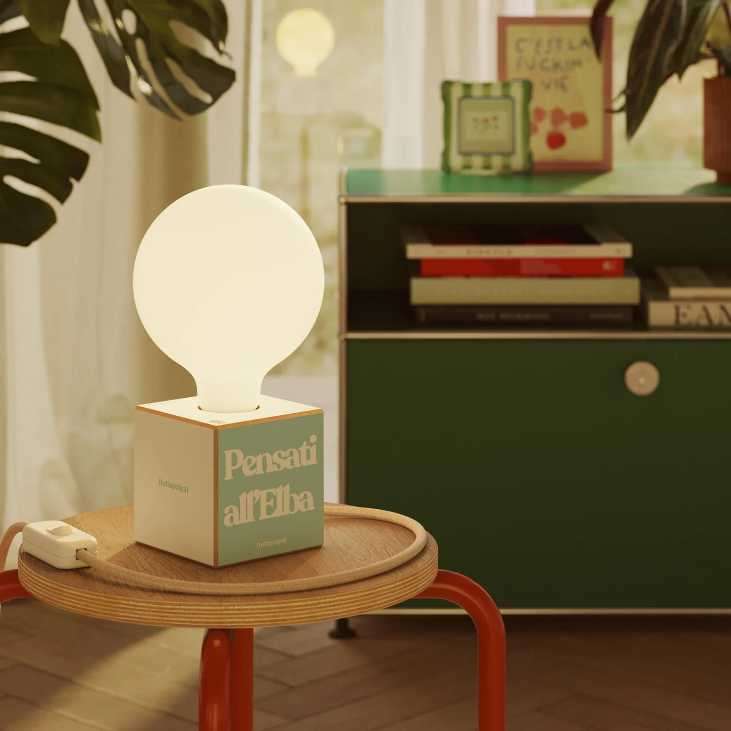 Cubetto table lamp "Think of yourself in Elba" with porcelain-effect globe Light bulb - Tuttapolpa - Image 2