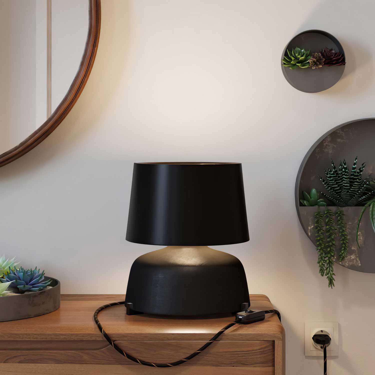 Ceramic table lamp Coppa with Athena lampshade - Black - Image 2