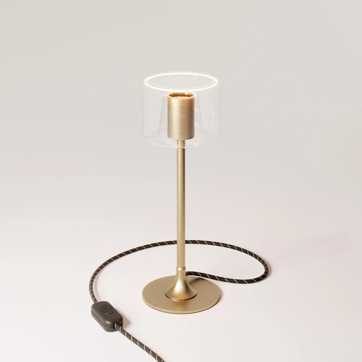 MAG-Y table lamp with round metal base and Ghost transparent light bulb - Satin bronze