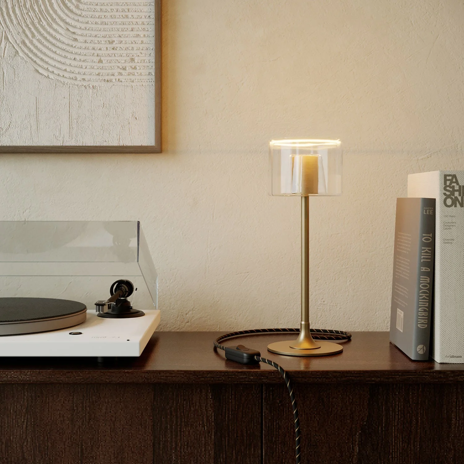 MAG-Y table lamp with round metal base and Ghost transparent light bulb - Satin bronze - Image 2
