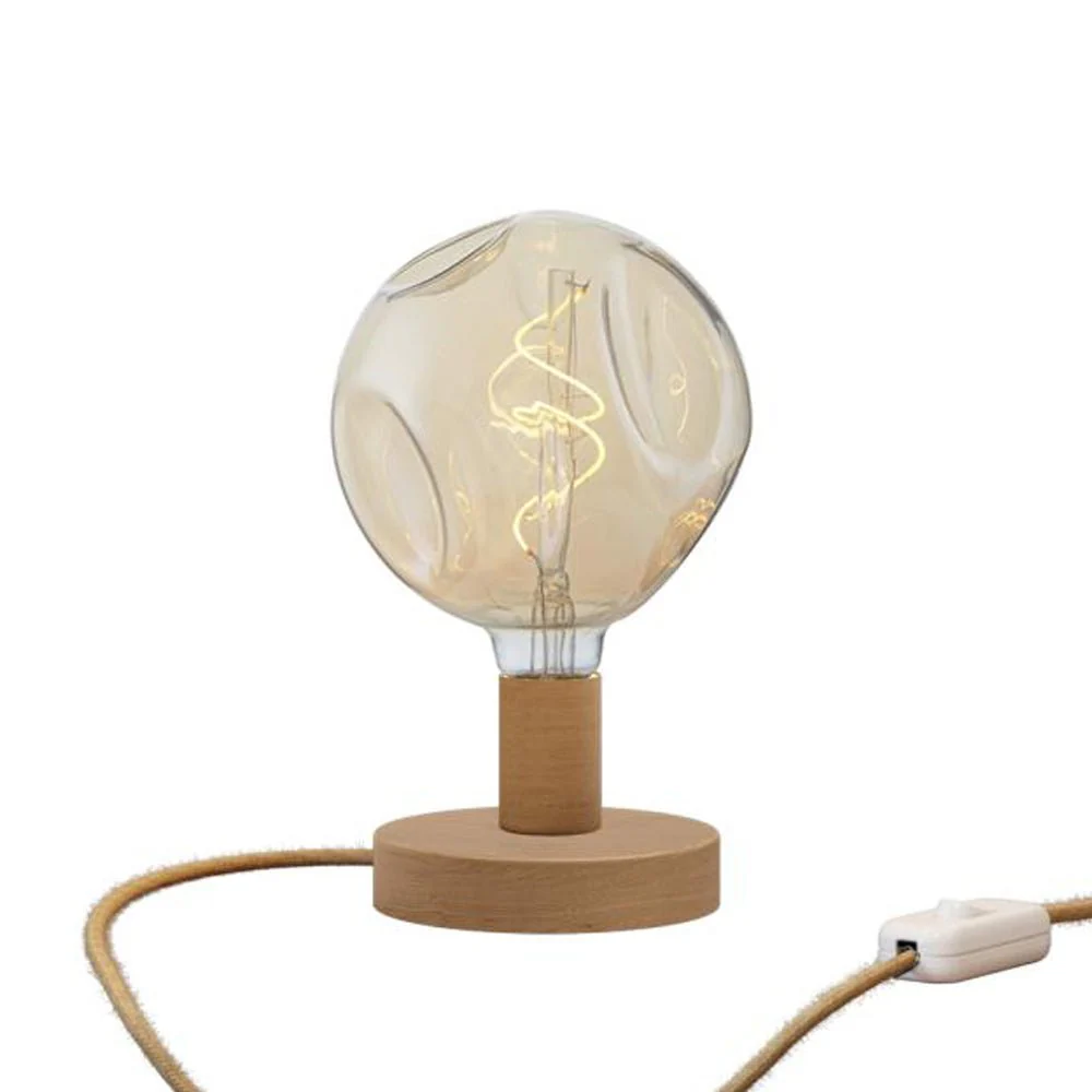 Posaluce Bumped wooden table lamp with UK plug - Neutral