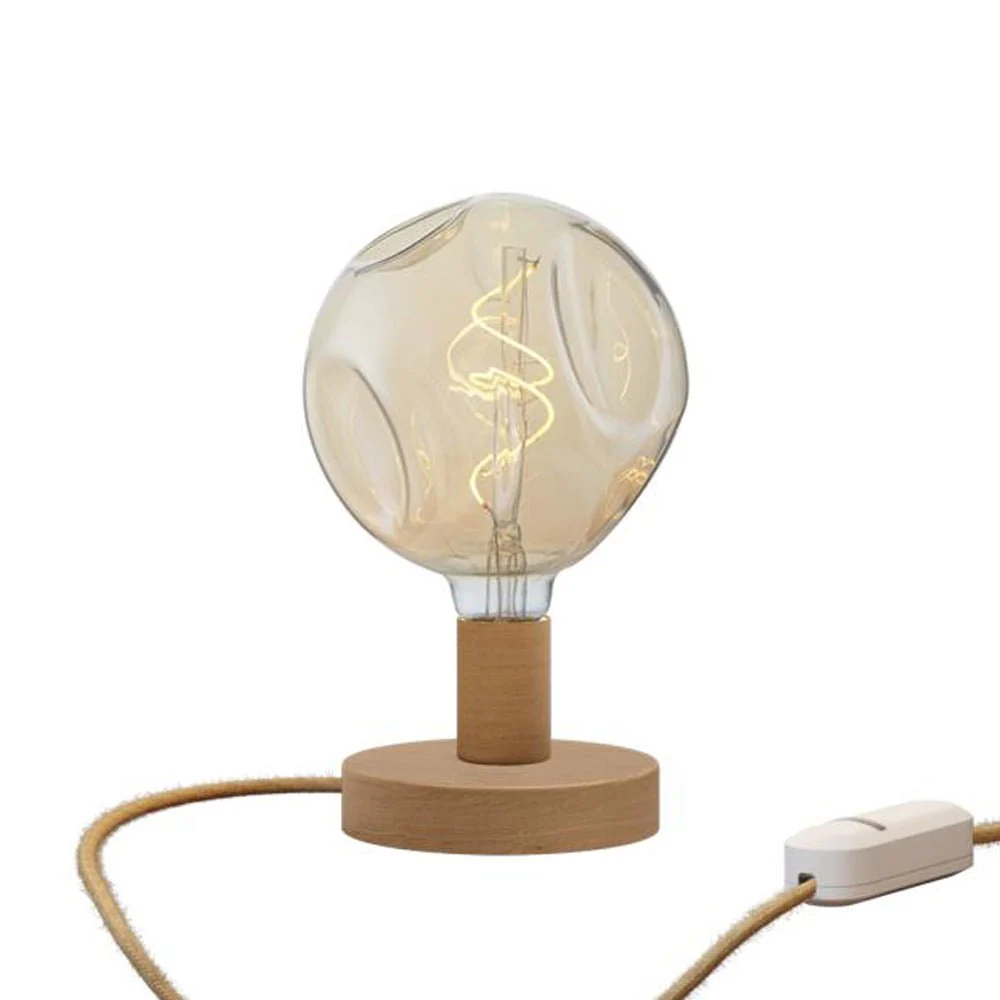 Posaluce Bumped wooden table lamp with UK plug - Neutral - Image 5