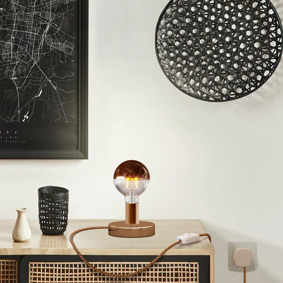 Posaluce Half Cup table lamp in metal with UK plug - Copper - Image 2