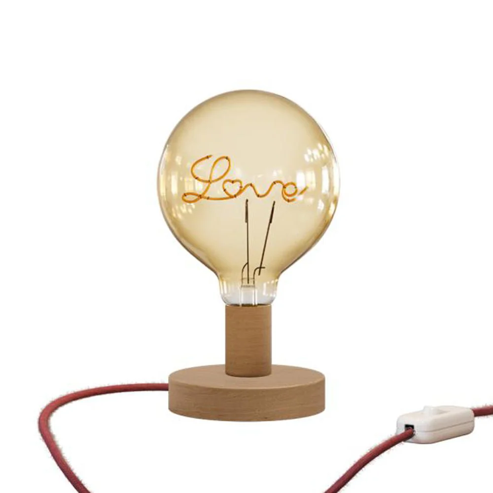 Posaluce Love table lamp in wood with UK plug - Neutral